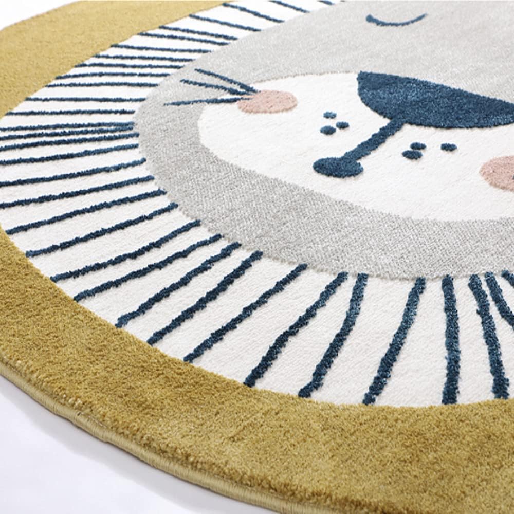 Alfombra de león para niños, alfombra redonda para bebé, decoración de habitación de niños, lavable, antideslizante, con temática de dibujos