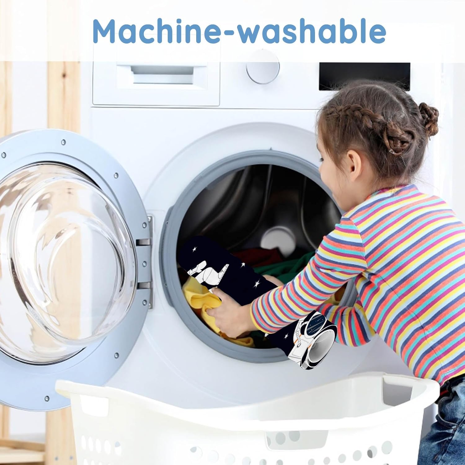 KINUUIS Tapetes de bañera para niños, tapete de baño de astronauta negro antideslizante para bañera de 40 x 16 pulgadas, grande, lavable,