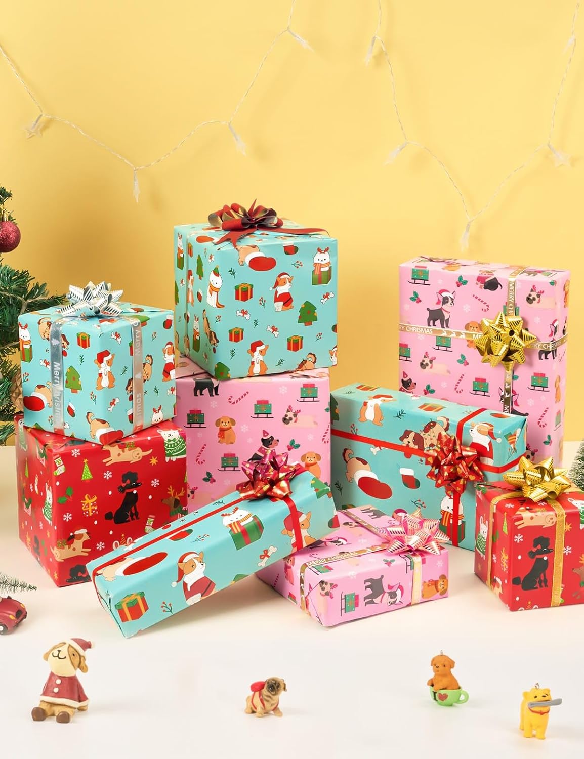 Rollos de papel de regalo de Navidad para perros, 3 rollos de papel de regalo de Navidad de 17 x 120 pulgadas, papel de regalo de Navidad, papel de