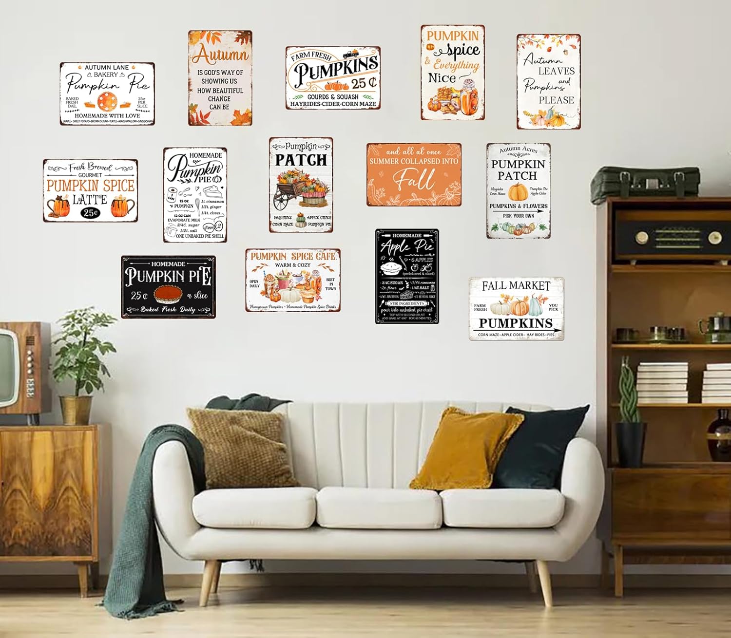 Letrero de metal con texto en inglés “Pumpkin Spice and Everything Nice”, arte de otoño para cocina, decoración de pared de café para el hogar, bar,