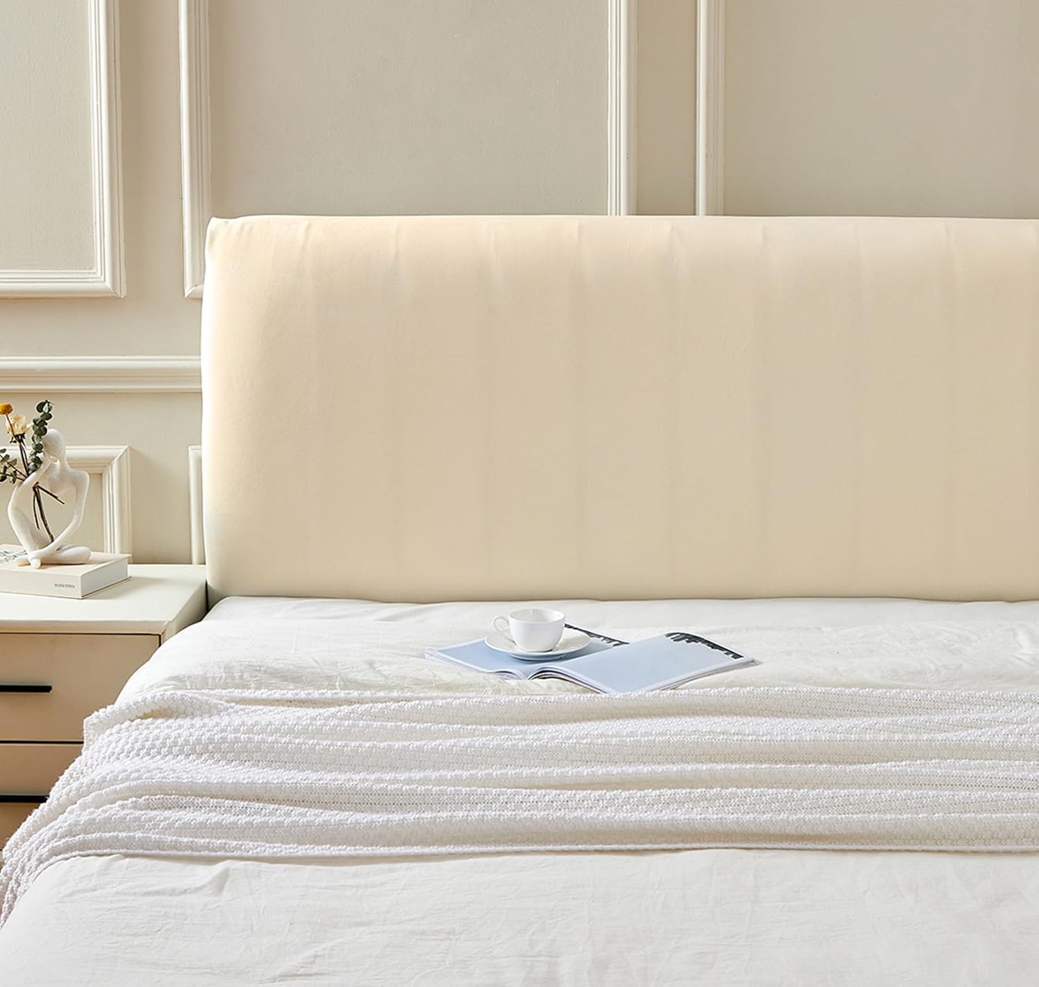 Zion Praiser Funda de terciopelo elástico para cabecero de cama, de tela de color sólido, a prueba de polvo, para cabecero tapizado, color blanco,