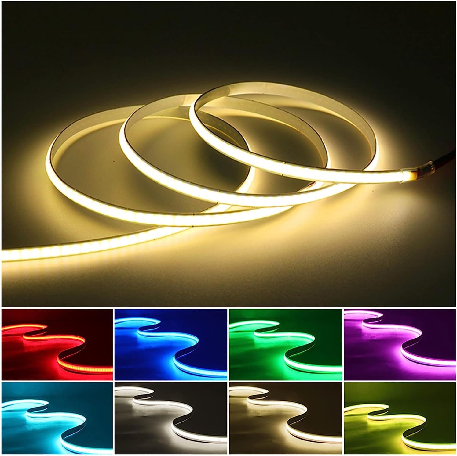 HEGEHE Tira de luces LED COB regulables, 1m3.28ft DC5V 320LEDsm, no impermeable, flexible, cinta de luz blanca cálida con atenuación táctil USB para