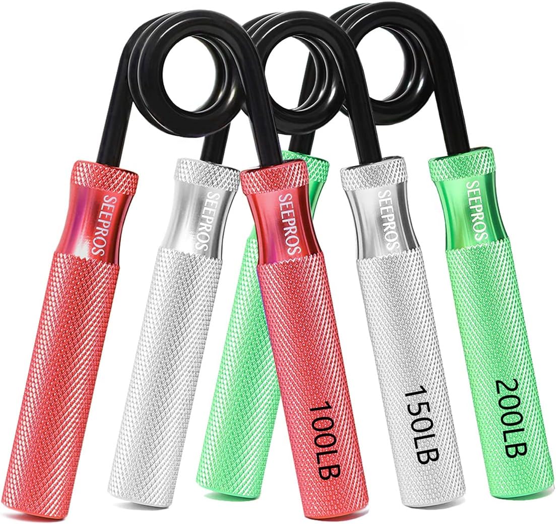 SEEPROS Entrenador de fuerza de agarre, fortalecedor de agarre de mano de metal de 100 LB-300 libras, antideslizante, resistente, para dedos y