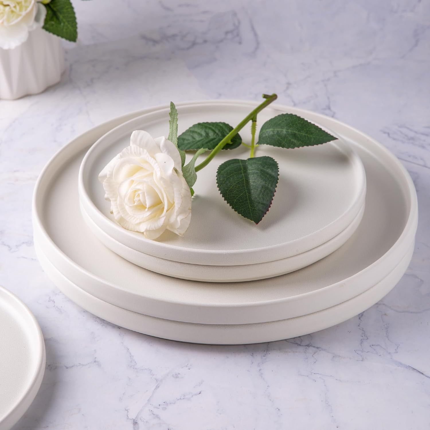 AmorArc Juego de 4 platos de cerámica para ensalada, juego de 4 platos reactivos de esmalte mate de 8.0 pulgadas, postre, ensalada, aperitivo, plato