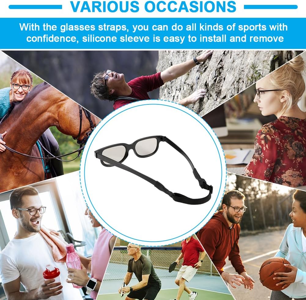 Correa para lentes, 4 cordones ajustables para lentes y 4 pares de lentes para las piernas, agarre para gancho para las orejas, antideslizante, sin