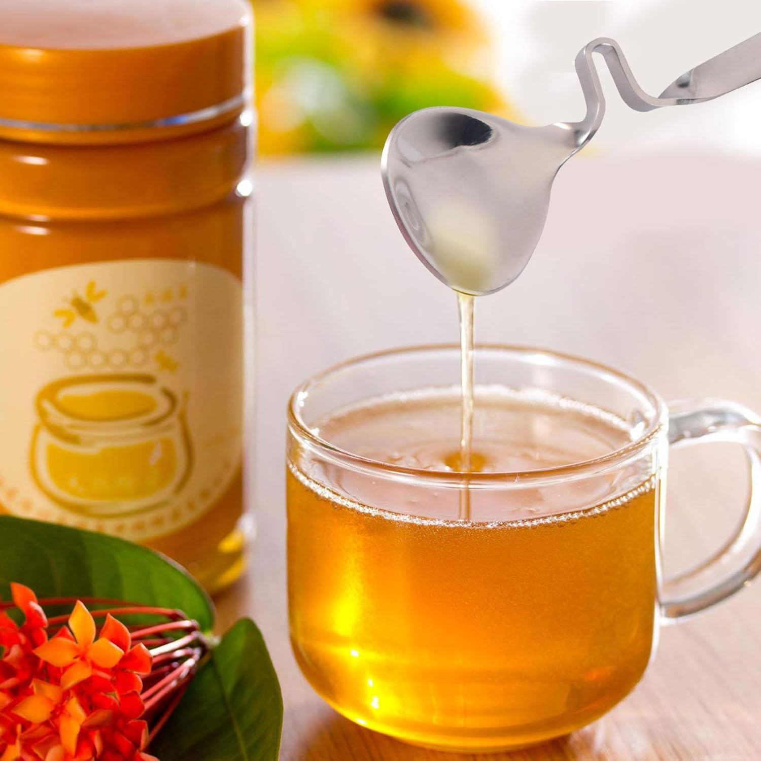 BESTonZON Cucharas de miel multifuncionales para mezclar café con leche, cucharadita de acero inoxidable con mango curvo, 2 unidades
