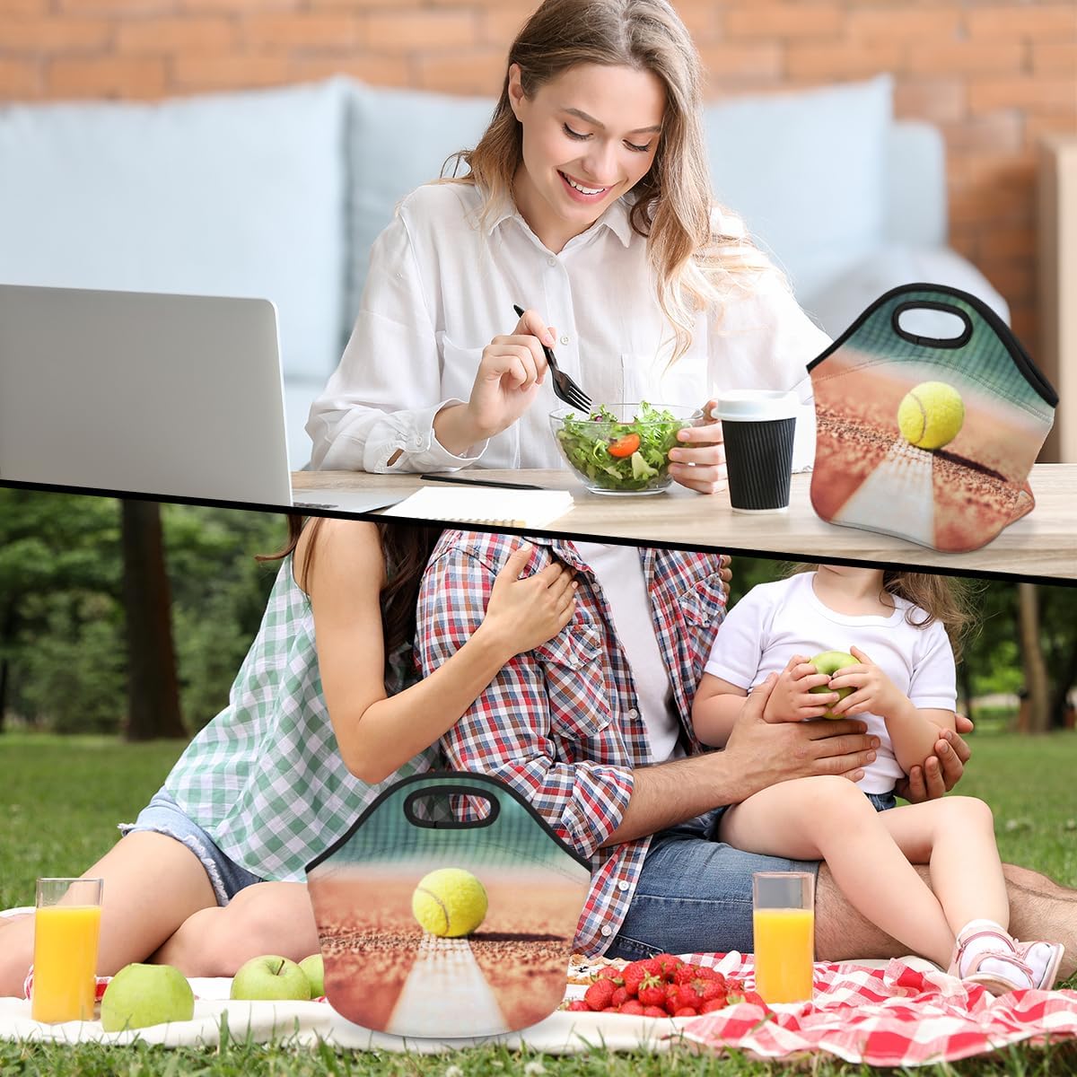 Bolsa de almuerzo con aislamiento para deportes de pelota de tenis, bolsa de almuerzo reutilizable para hombres y adultos, lonchera de neopreno para