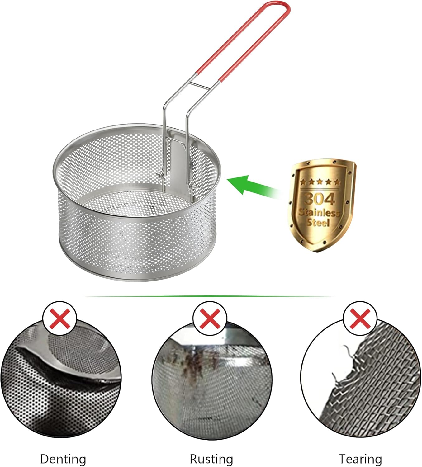 Cesta redonda para freidora de 7.87 x 4 pulgadas, cestas redondas de acero inoxidable con asa y gancho de descanso para papas fritas, anillos de