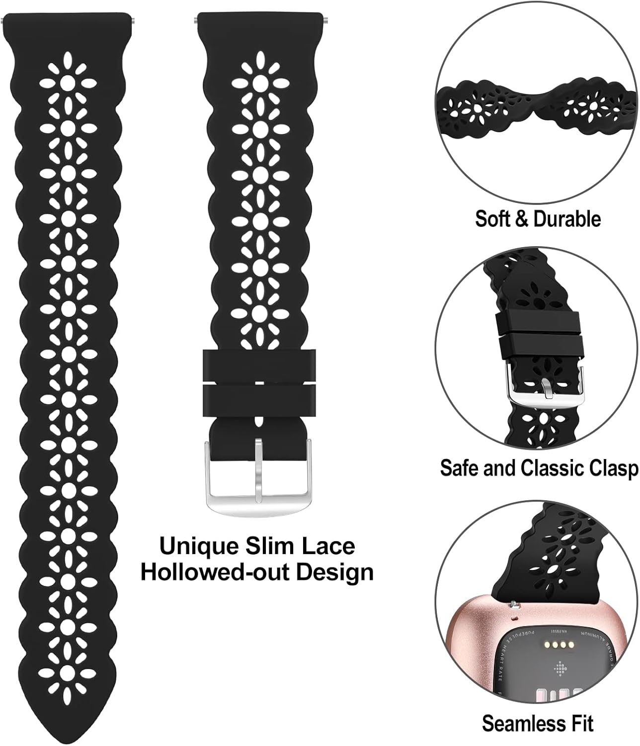 YAXIN Paquete de 3 correas deportivas delgadas compatibles con Fitbit Versa, Fitbit Versa 2, Fitbit Versa Lite, correas de repuesto de encaje de