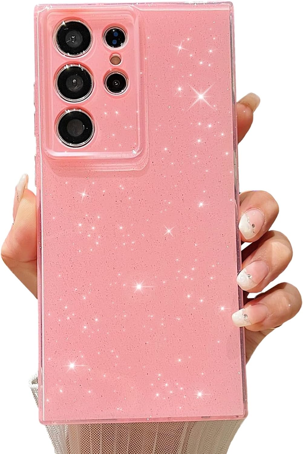 aowner Funda diseñada para Samsung Galaxy S21 Ultra, con purpurina de cristal líquido, bonita funda protectora de color neón brillante, protección