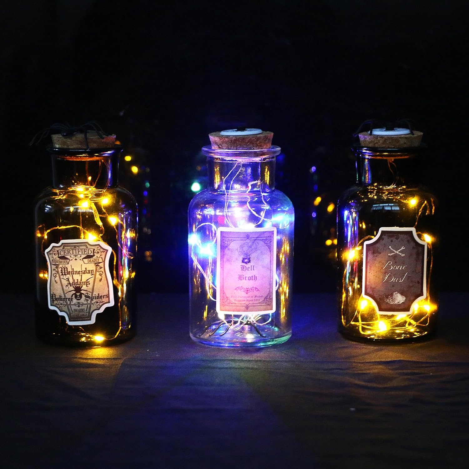 3 botellas de poción de Pascua  Botella de veneno con corcho para decoración interior del hogar con luces LED, bandeja escalonada para fiestas