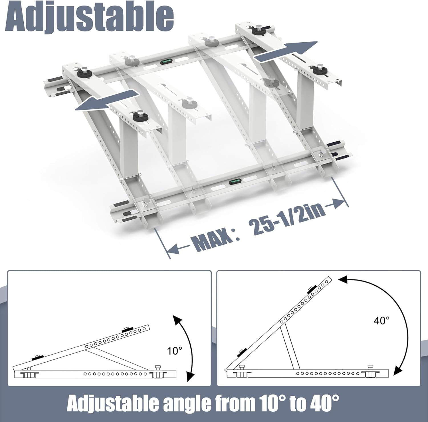 Soporte de montaje dividido en la azotea, soporte de techo ajustable para condensador de aire acondicionado dividido sin conductos y bomba de calor,