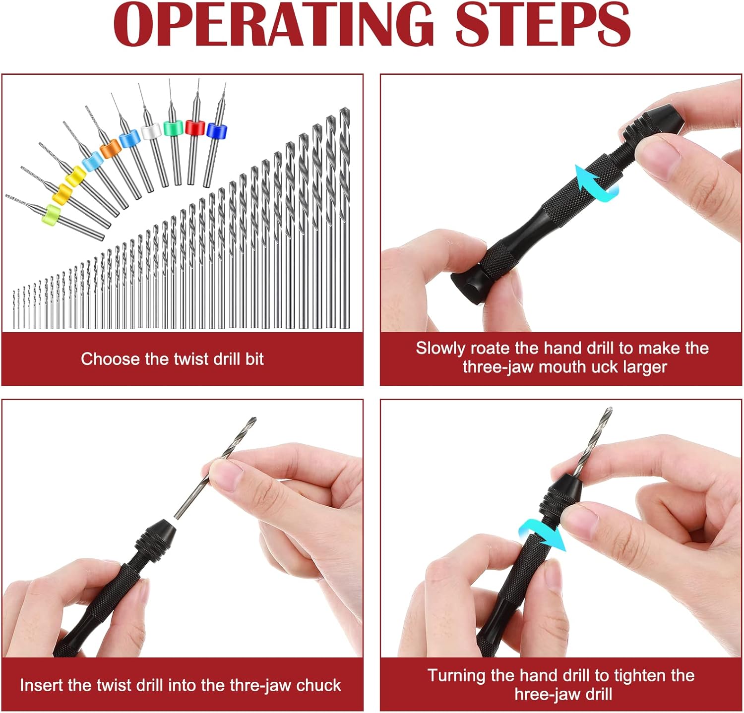 Juego de 95 brocas manuales, taladro de mano con tornillo de banco de pasador negro, 74 brocas micro torcidas y 20 piezas de mini brocas de PCB para