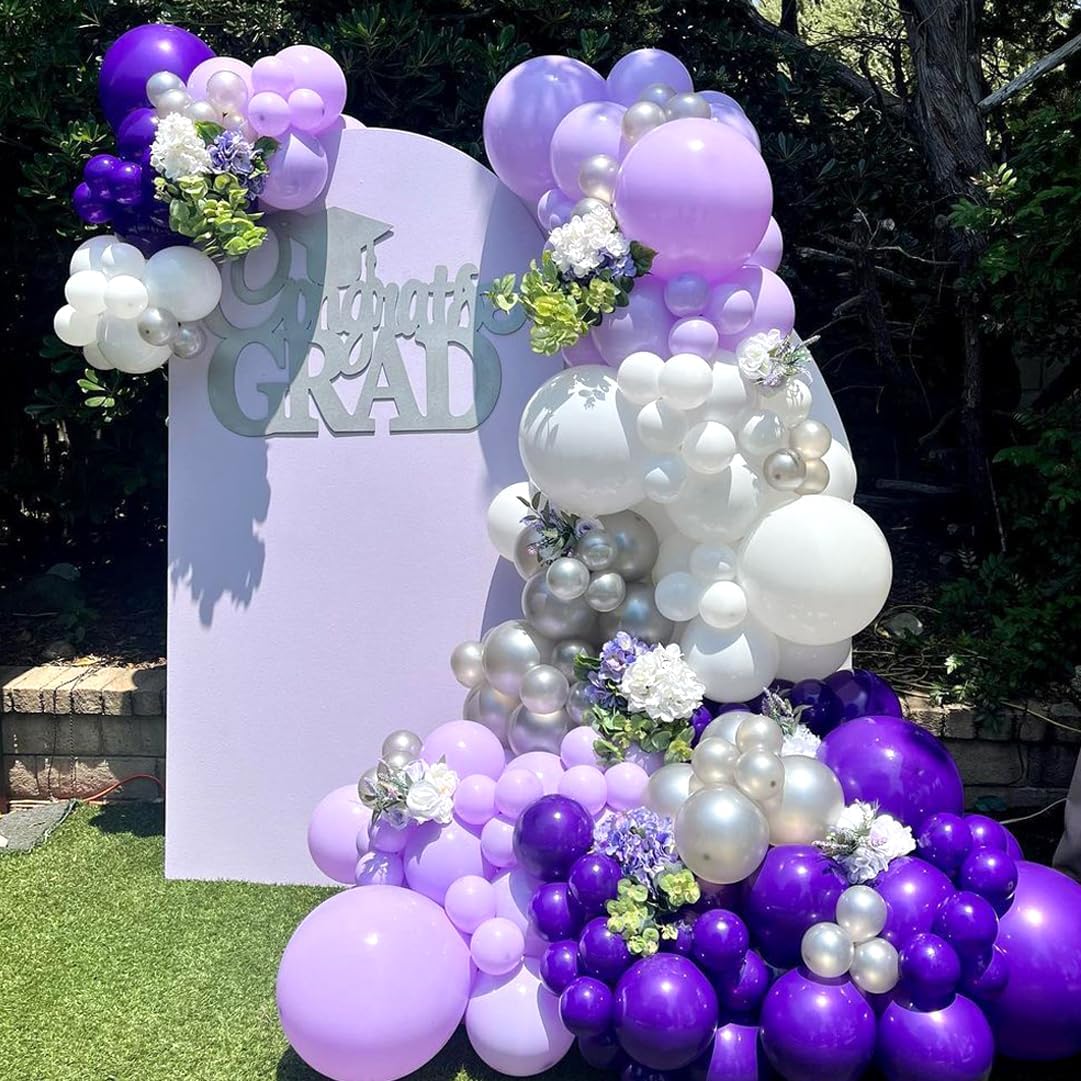 Globos de fiesta de color morado y blanco, 50 globos morados y blancos de 12 pulgadas, globos de látex morados y blancos para boda, baby shower,