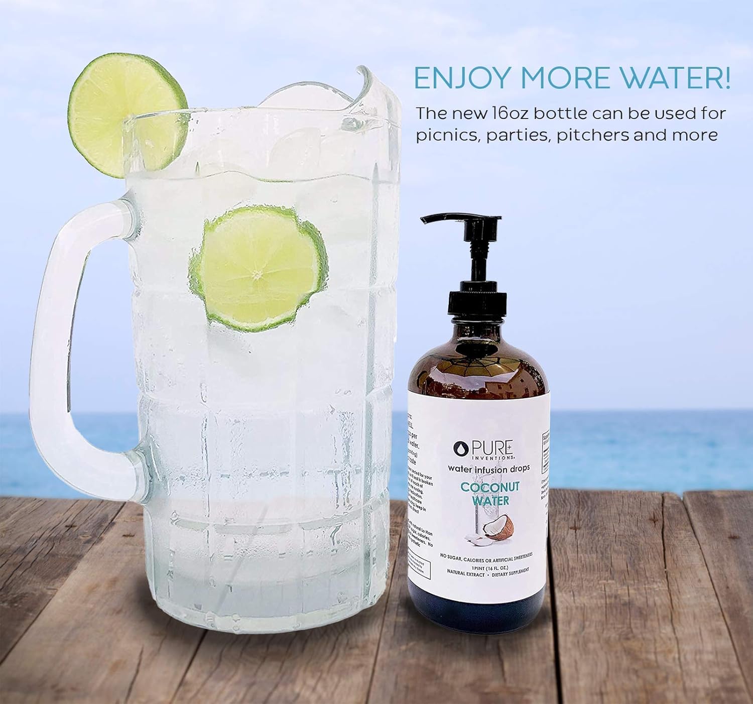 Pure Inventions – Gotas saborizantes de agua, agua de coco, sin azúcar, calorías o edulcorantes artificiales, 500 dosis, 16 onzas por botella