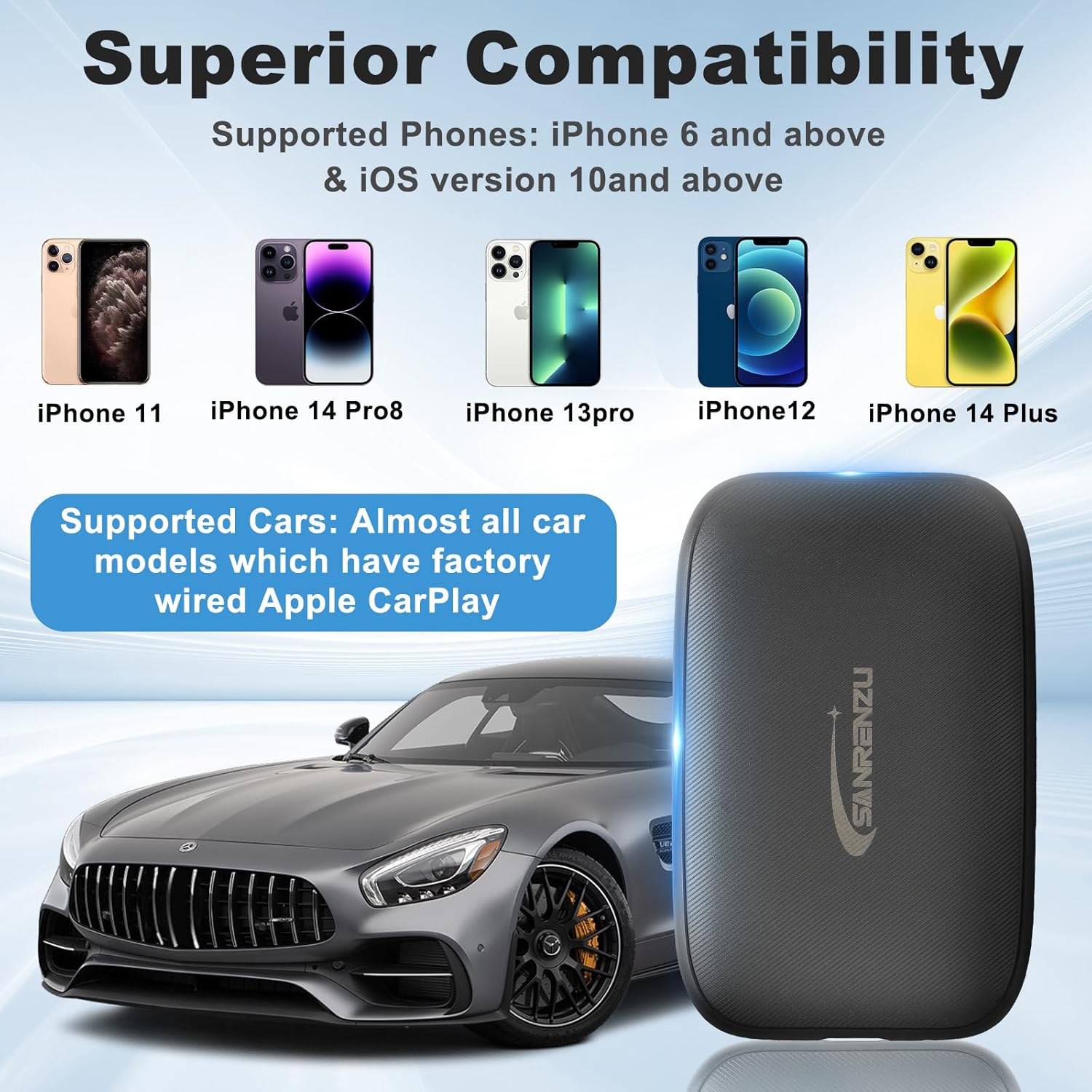Adaptador inalámbrico CarPlayAdaptador automático Android – Caja inteligente 4 en 1 con ranura para tarjeta Micro SD Soporte en línea Netflix