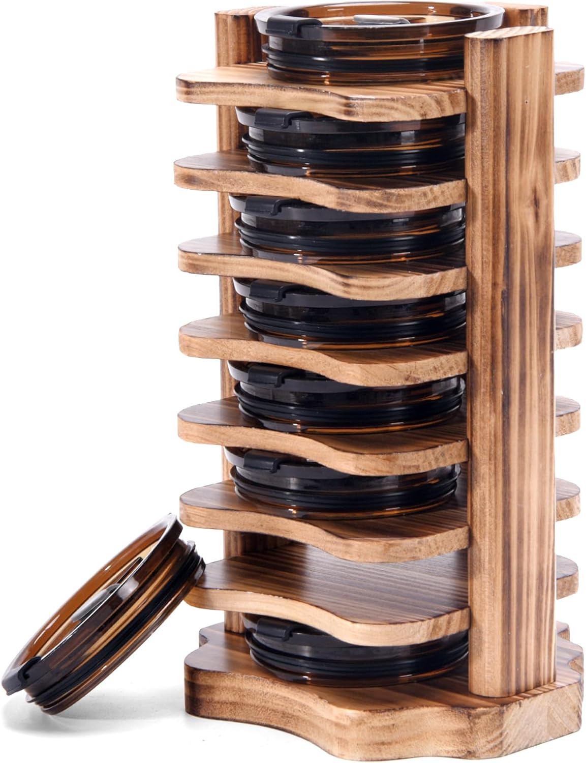 Organizador de tapa de vaso para armarios de cocina, estante de almacenamiento de tapa de vaso de madera con soporte de 8 niveles, organizador