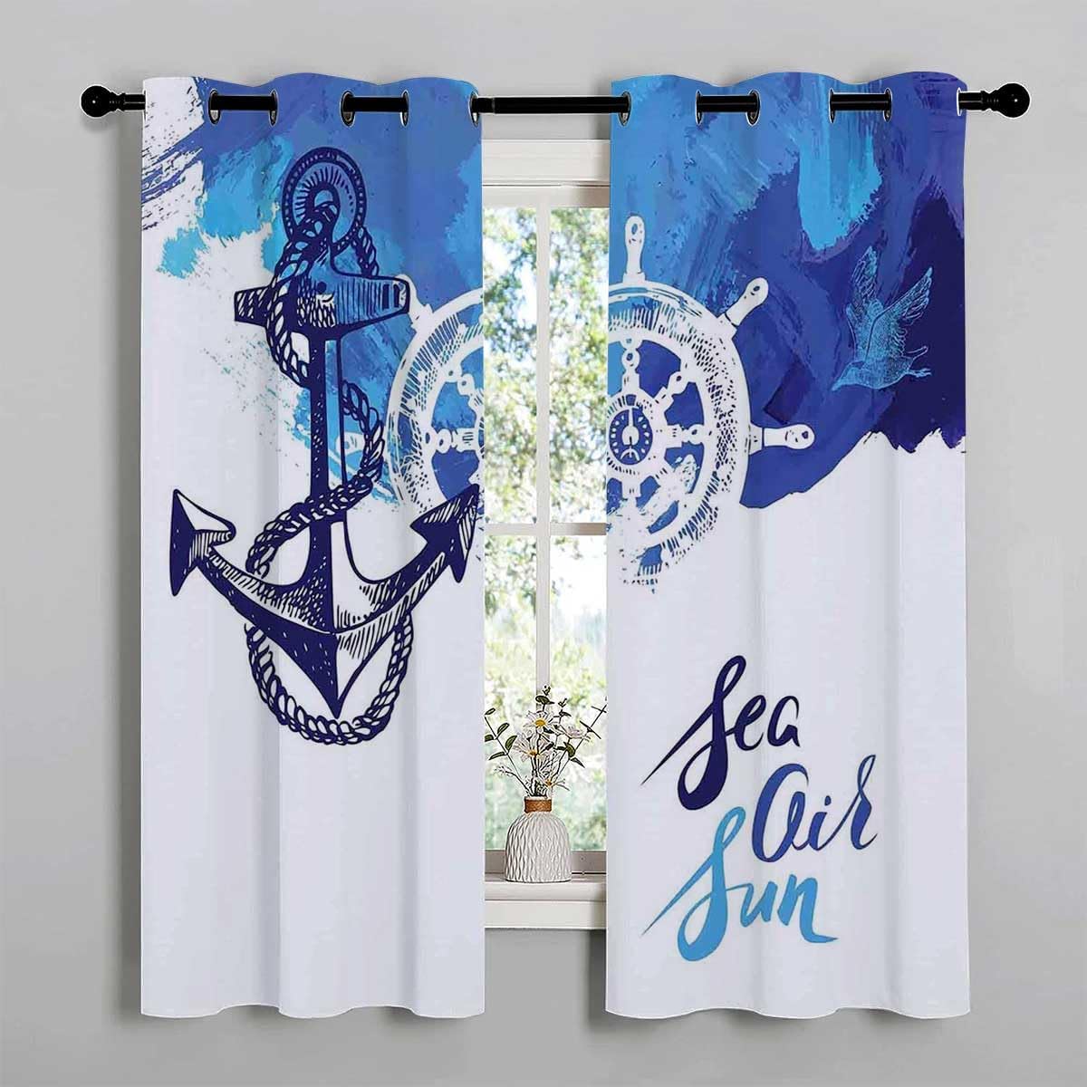 YANFENQI Cortinas para Habitacion – Cortina opaca con ojales para decoración náutica corta para puerta, ventana, bloqueador de ruido, 55 pulgadas de