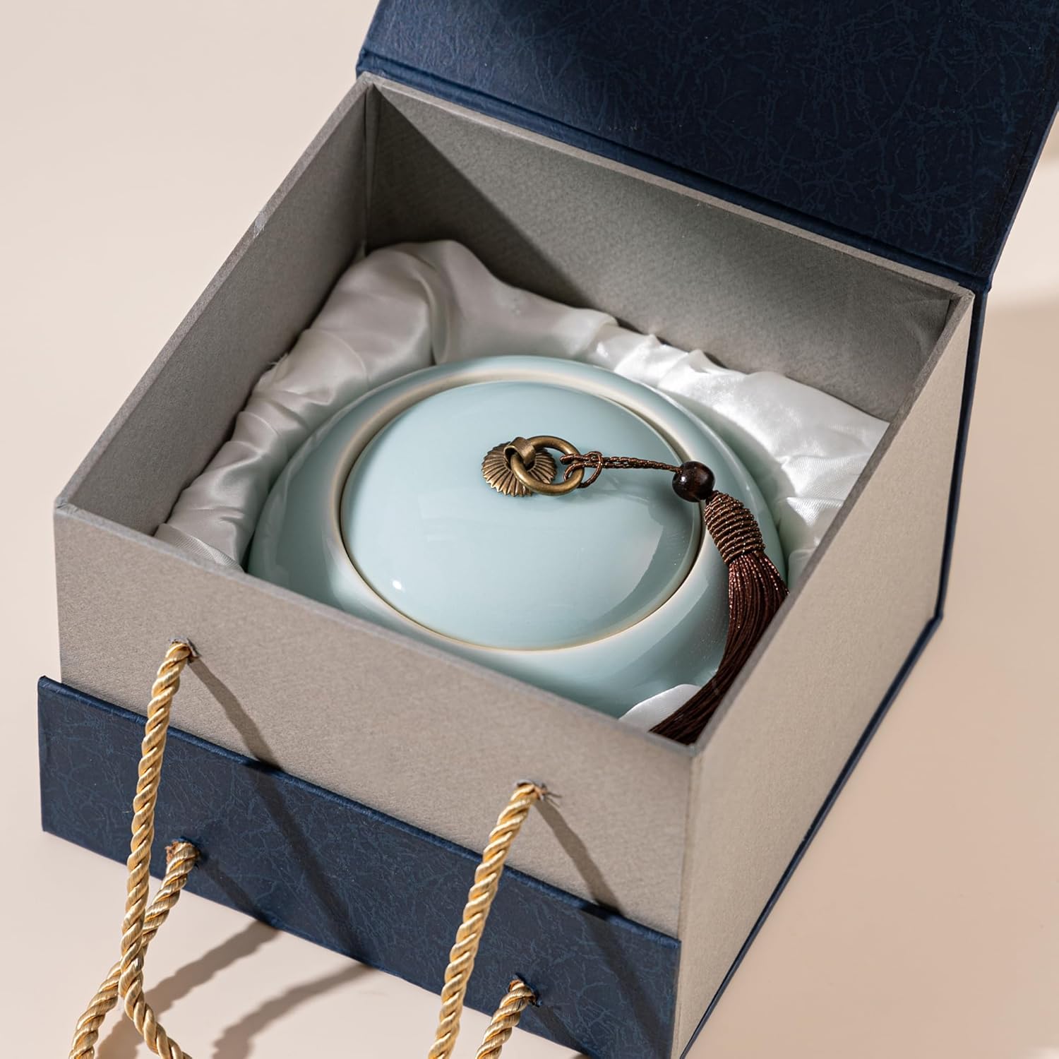 Longquan Celadon – Tarro de almacenamiento de té suelto, recipiente hermético de porcelana verde de 20 onzas líquidas, recipiente hermético de