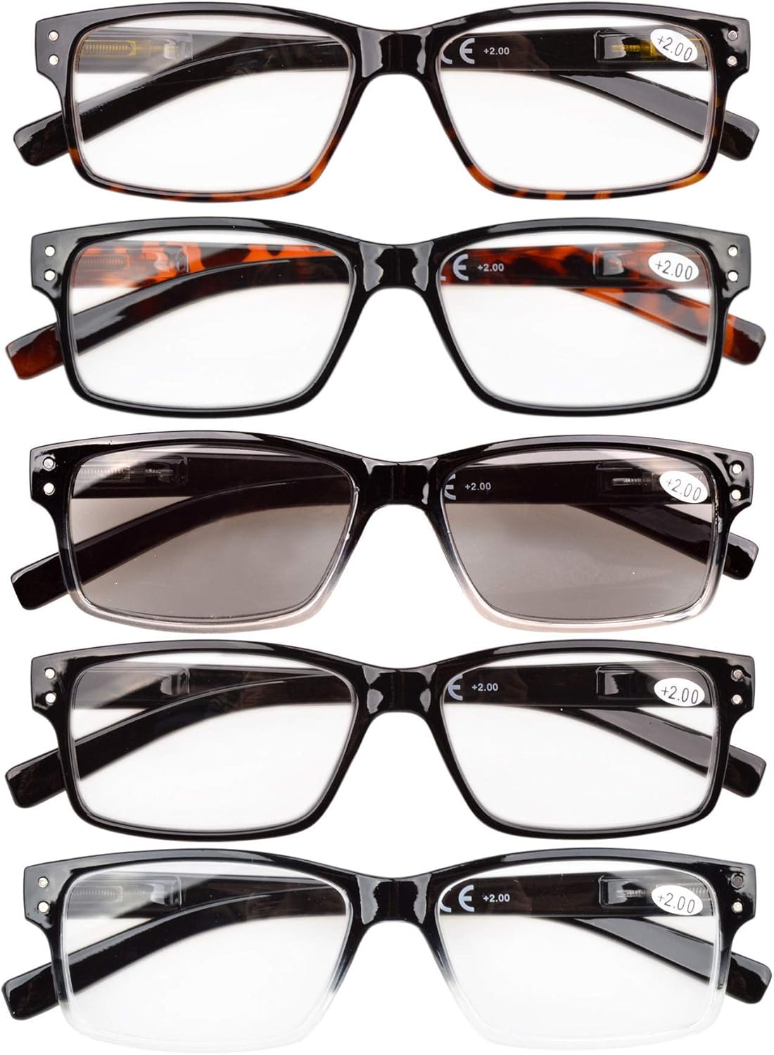Eyekepper Paquete de 5 lentes de lectura para hombre, incluye lentes de sol de lectura, bisagras de resorte, gafas clásicas de tramposo +3.00
