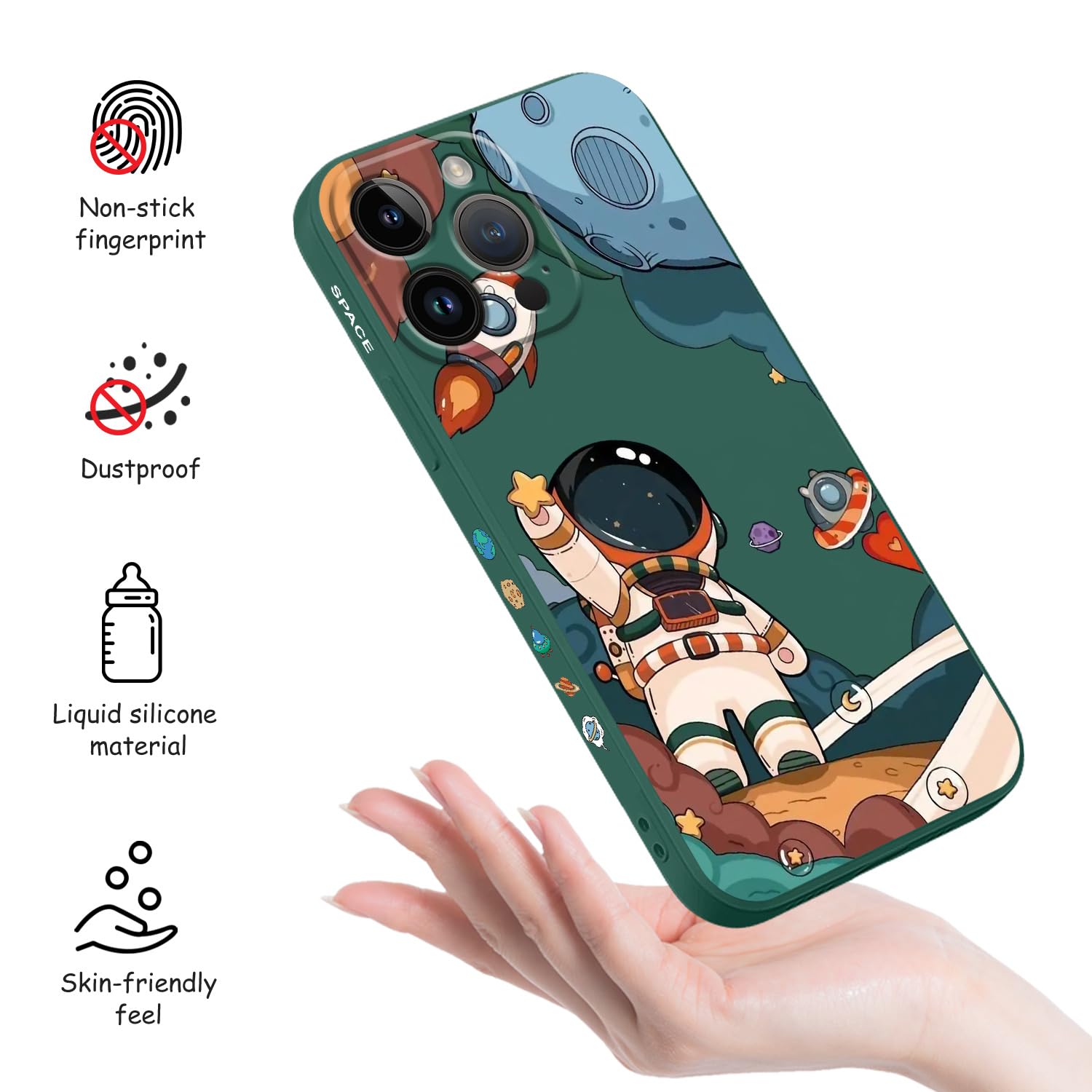 Fundas para iPhone 15 Pro Max, para iPhone 15 Pro Max, funda de astronauta lateral con diseños de patrón creativo de silicona líquida a prueba de