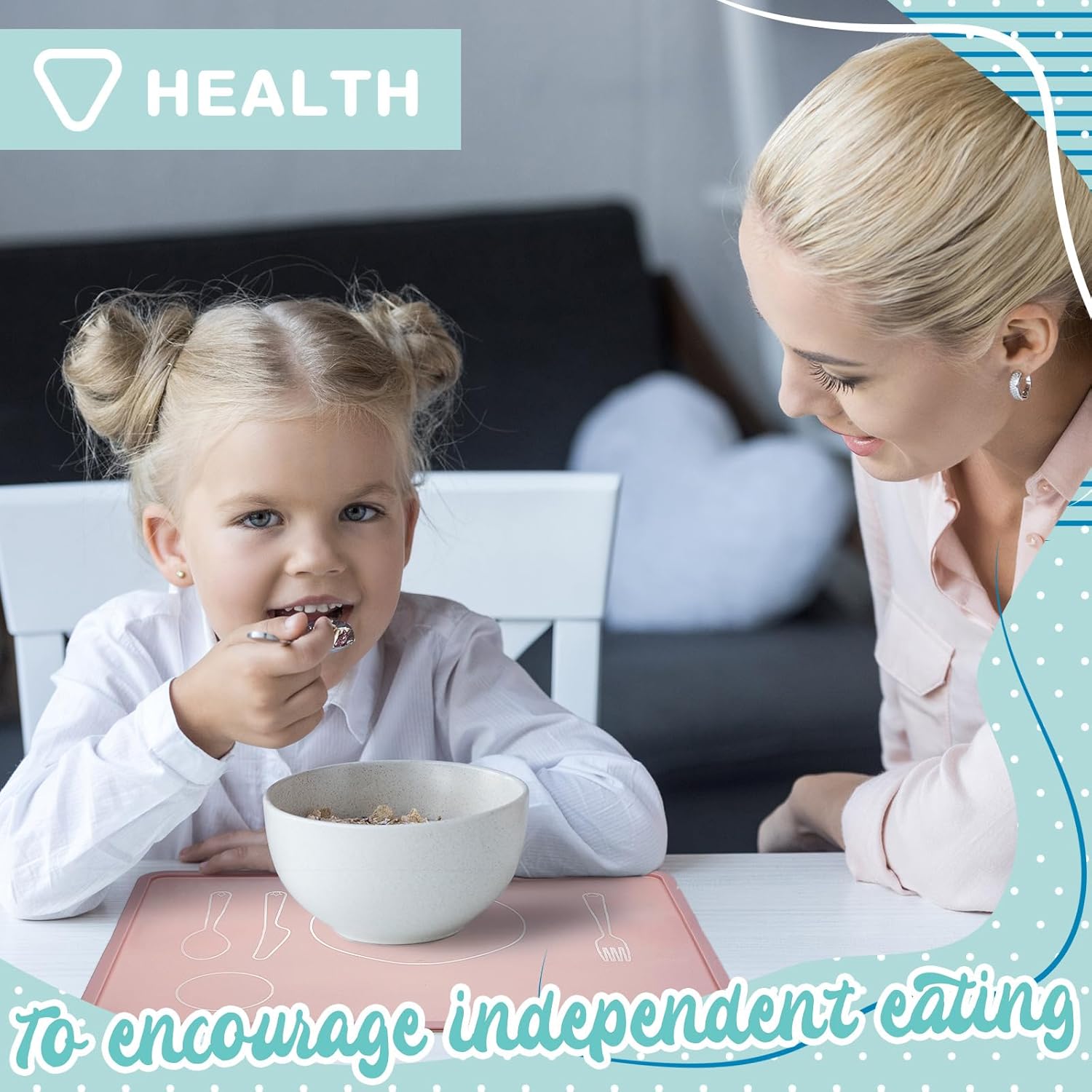 Montessori – Juego de 4 manteles individuales para niños, 16 x 12 pulgadas, antideslizantes, de silicona, tapete para comer, tapete de comida para