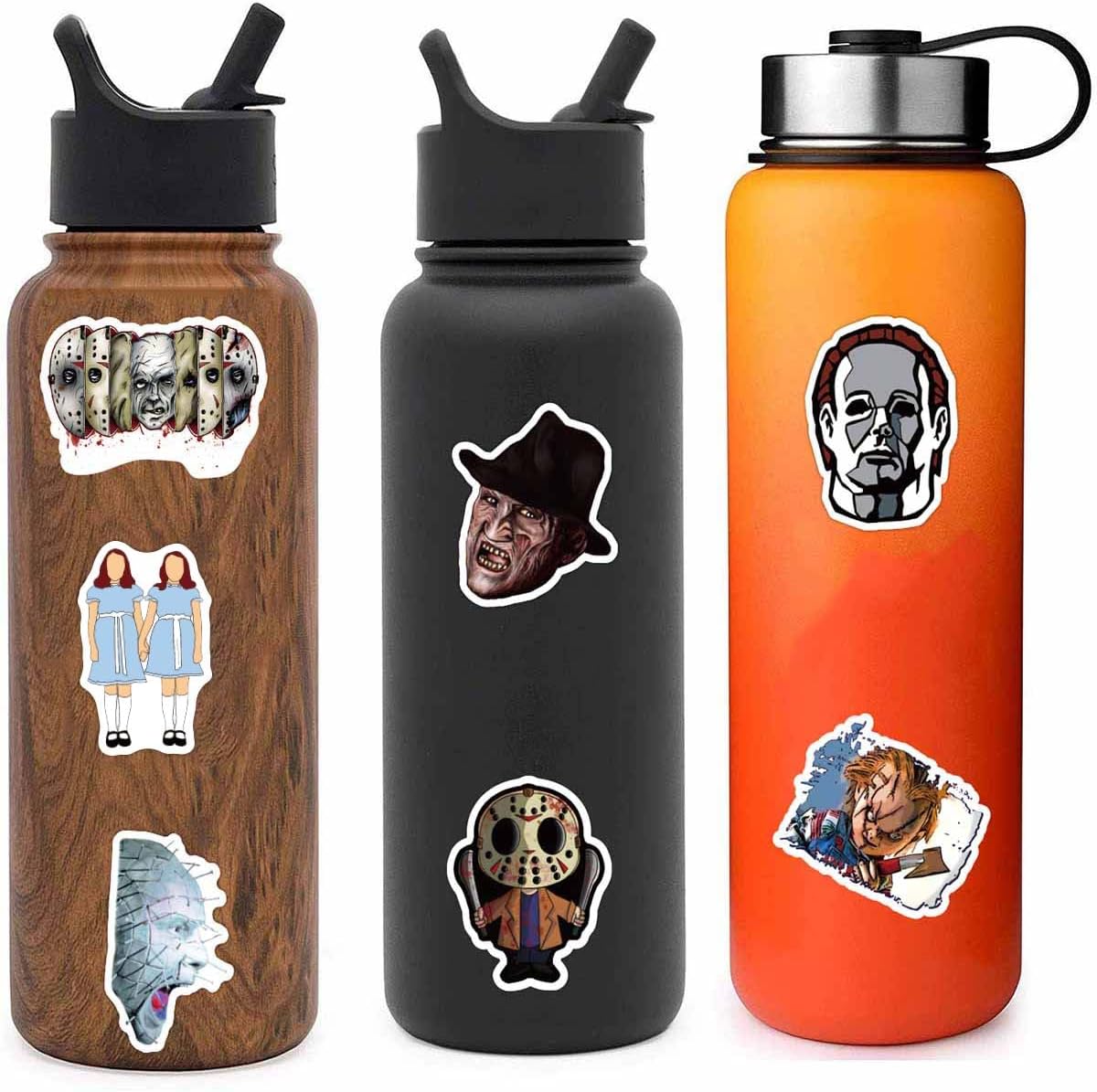 200 calcomanías de terror, vinilo impermeable para laptop, calcomanías para botellas de agua, decoración temática de película de terror, calcomanías