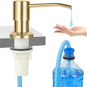 Dispensador de jabón para fregadero de cocina, dispensador de jabón de acero inoxidable cepillado dorado con kit de tubo de extensión de 47 pulgadas Dispensador de jabón para fregadero de cocina, dispensador de jabón de acero inoxidable cepillado dorado con kit de tubo de extensión de 47 pulgadas