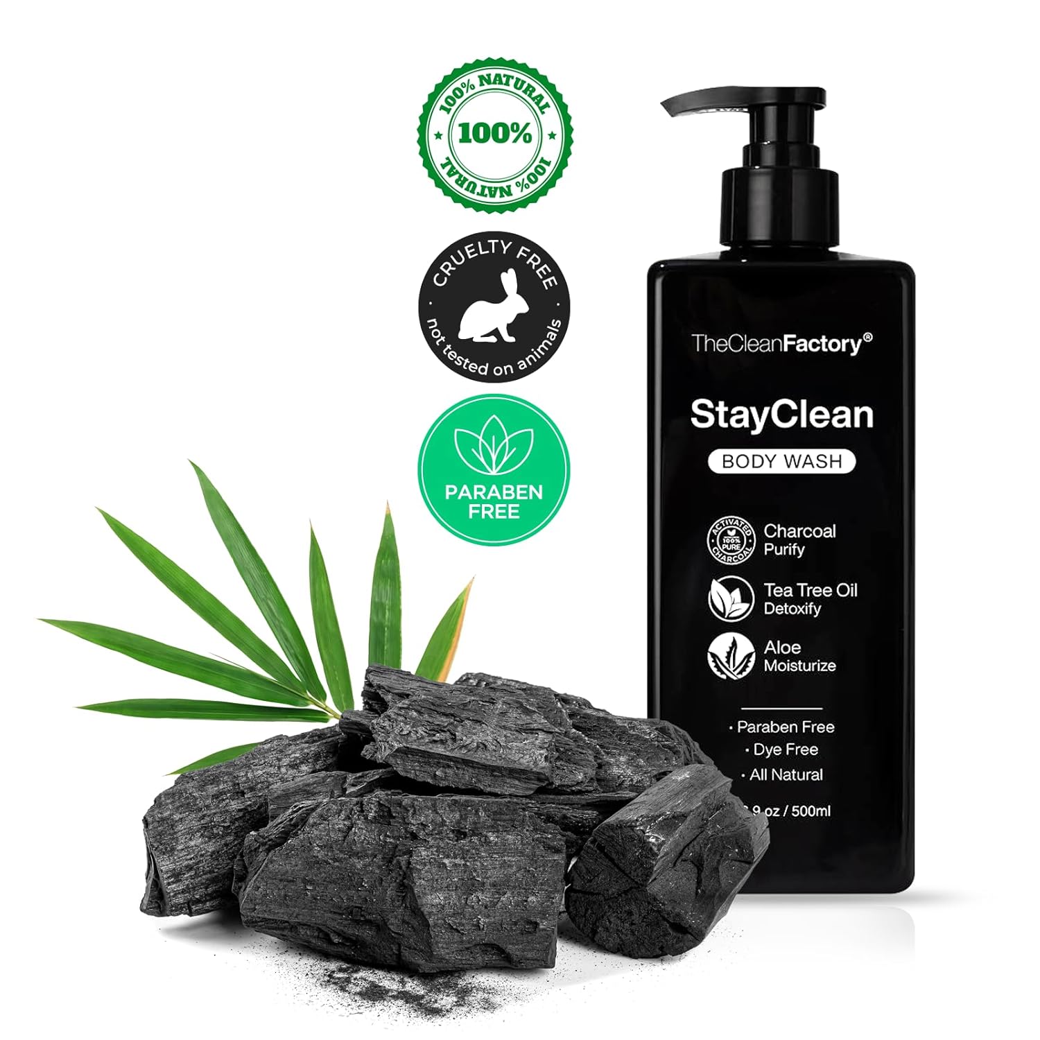The Clean Factory StayClean Gel de baño para hombre con tecnología hidratante StayClean las 24 horas. Árbol de té de carbón activado y aloe. Jabón