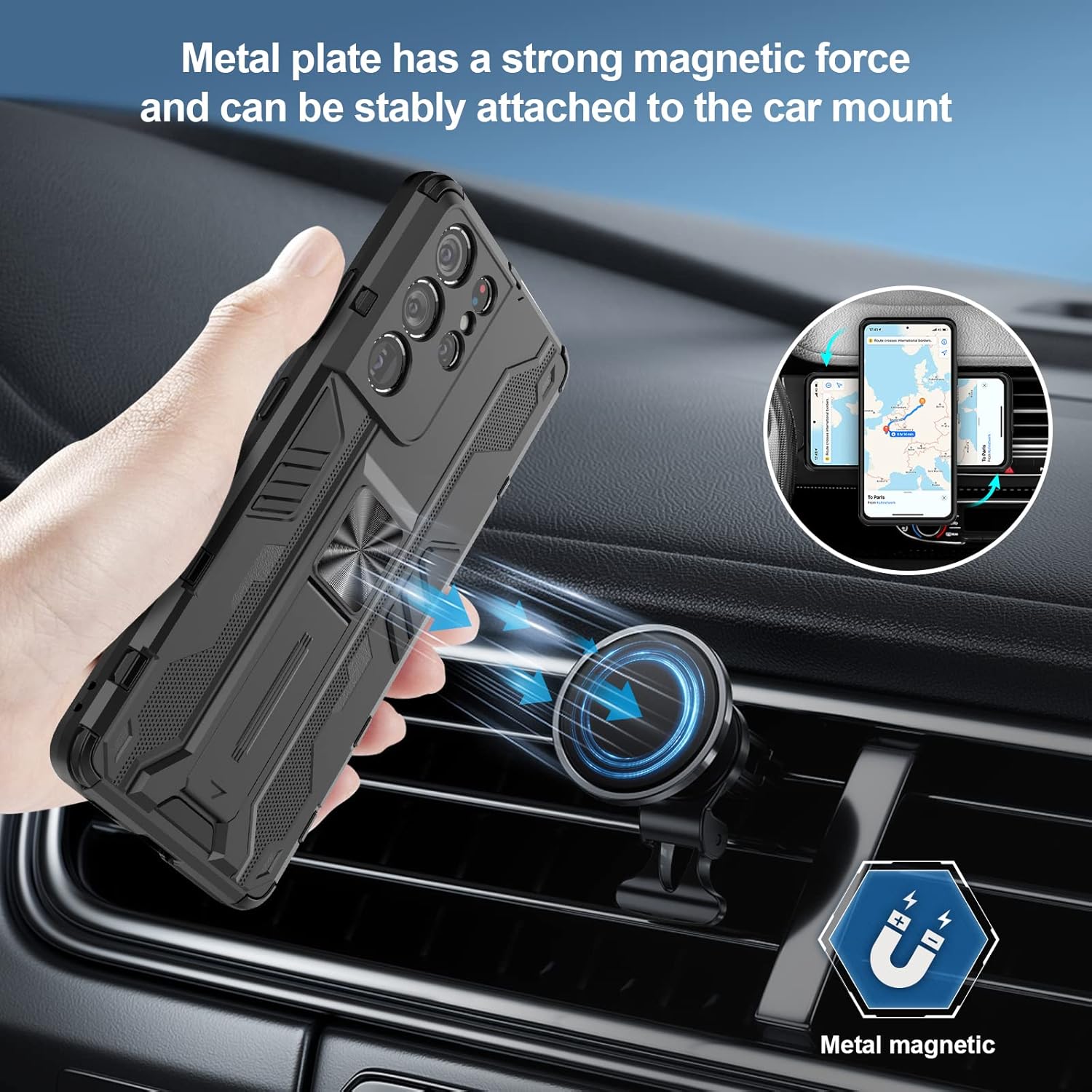 Funda compatible con Samsung Galaxy S21 Ultra 5G, resistente a prueba de golpes con soporte protector Tough Armour – Negro