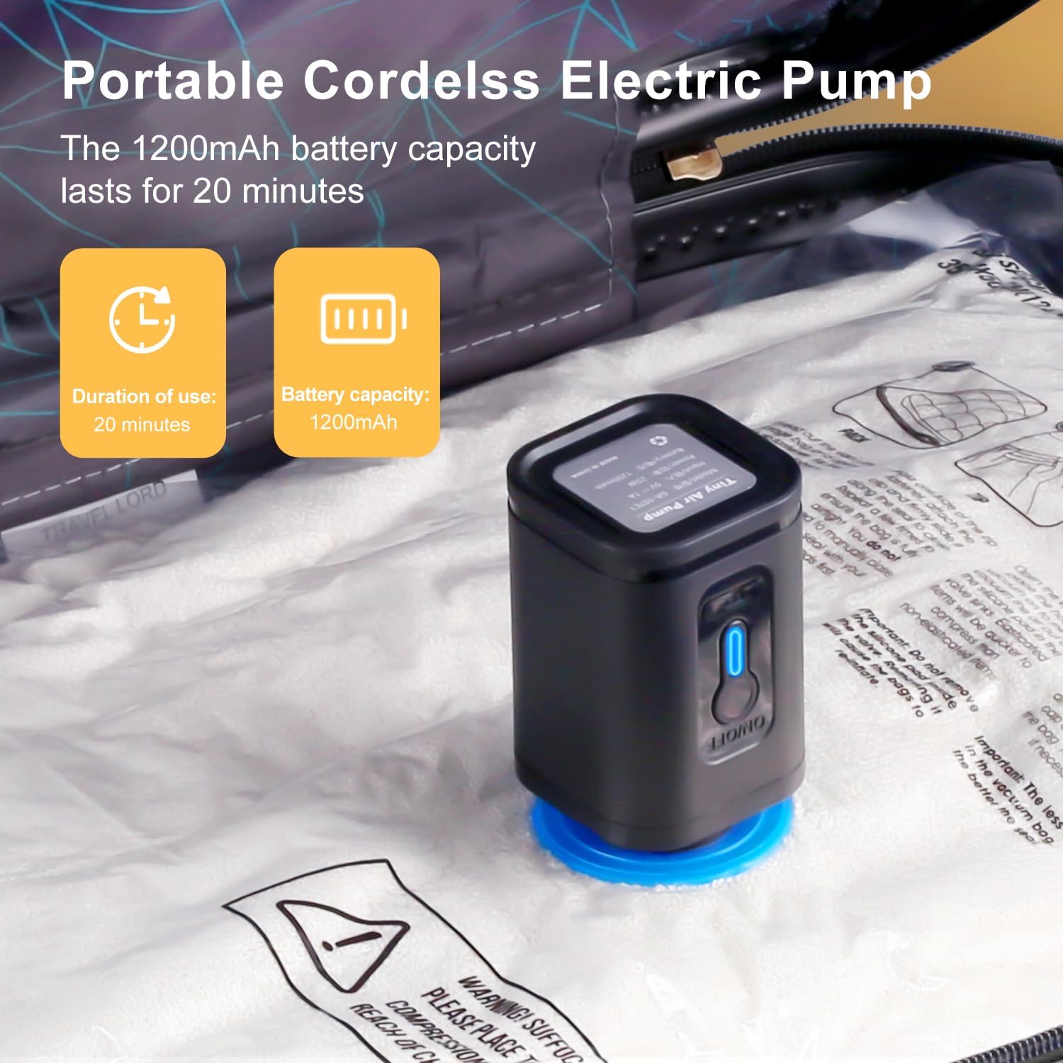UPGOGO Paquete de 12 bolsas de vacío de viaje con bomba eléctrica Prtable, bolsas de sellado al vacío para ropa, bolsas de almacenamiento al vacío
