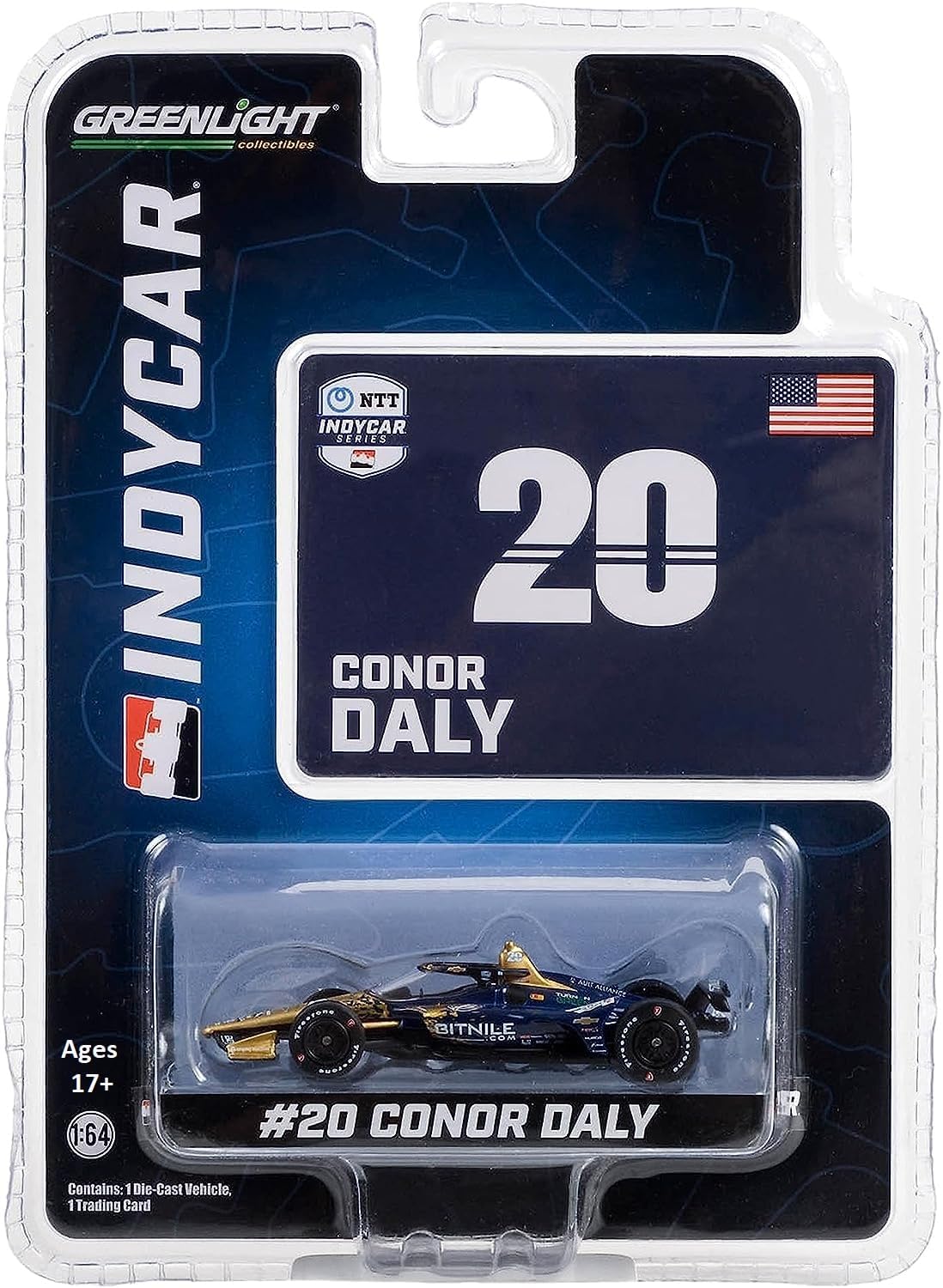 Dallara IndyCar #20 Conor DalyEd Carpenter Racing, Bitnile NTT IndyCar Series (2023) 164 Modelo de automóvil fundido a presión por Greenlight 11571