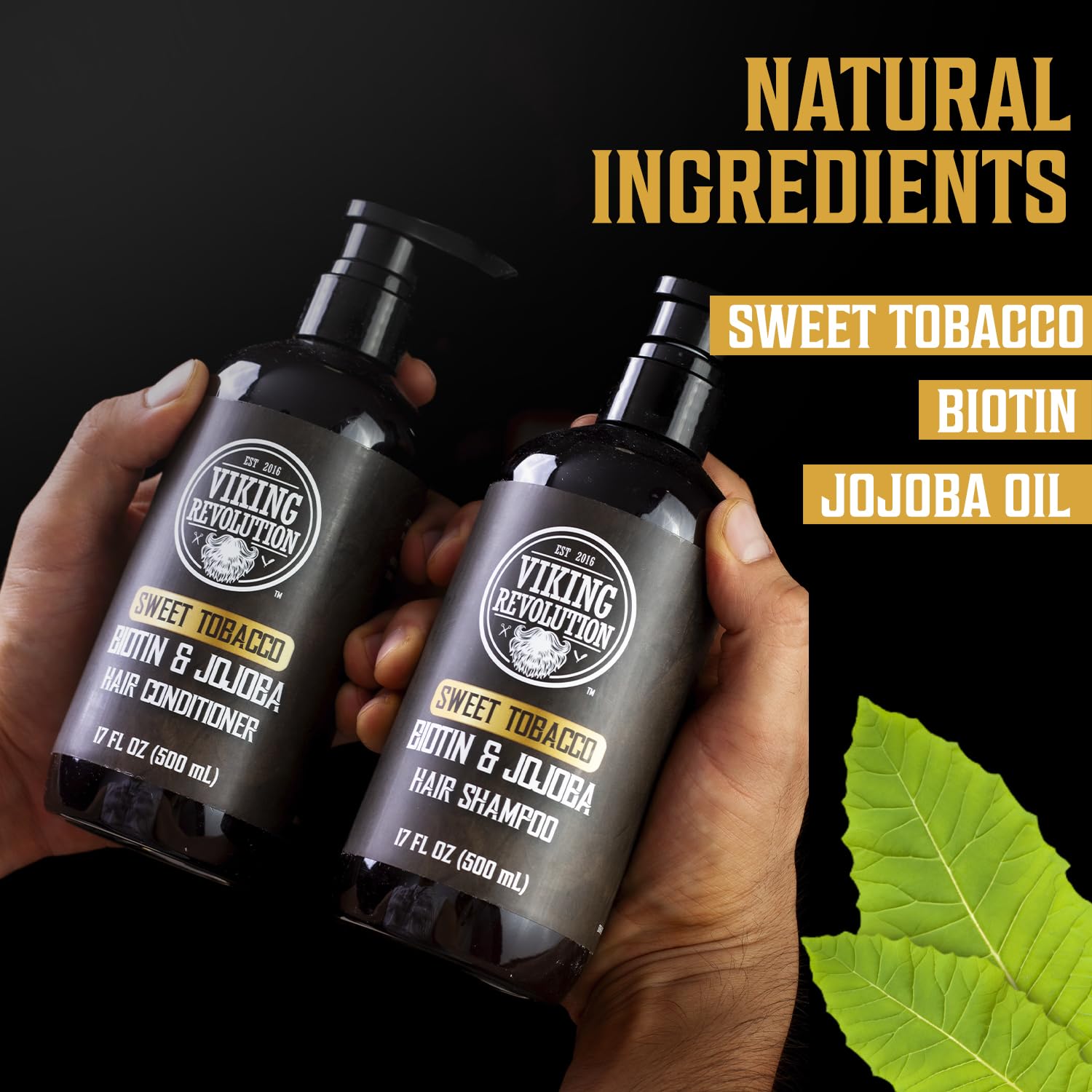 Viking Revolution Sweet Tobacco – Juego de champú y acondicionador para hombre con biotina y aceite de jojoba, champú natural para el cabello y