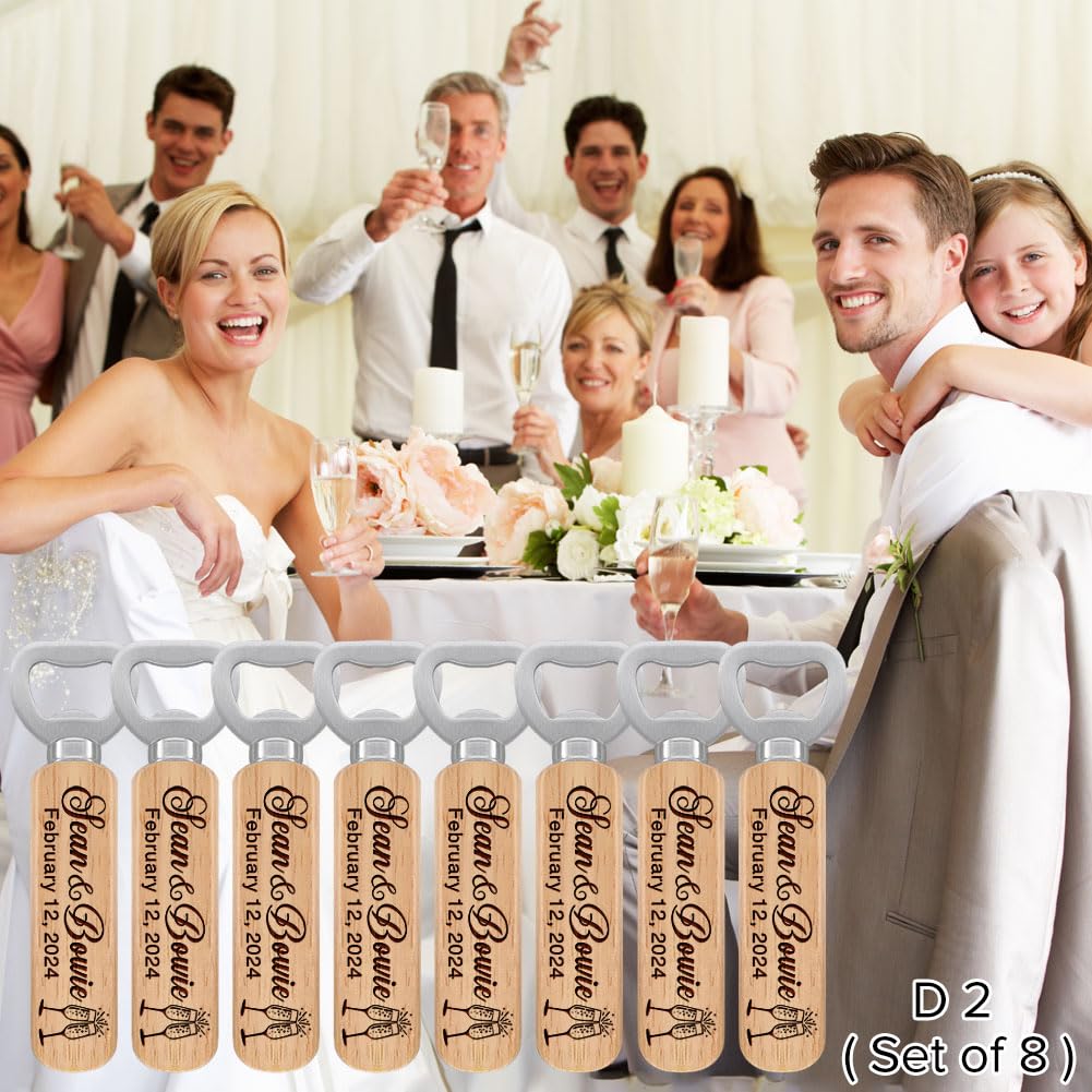 Personalized Bottle Openers, Wooden Custom Couple’s Names & Date Openers for Wedding Gift, Idea Gifts for Wedding (Set of 6)