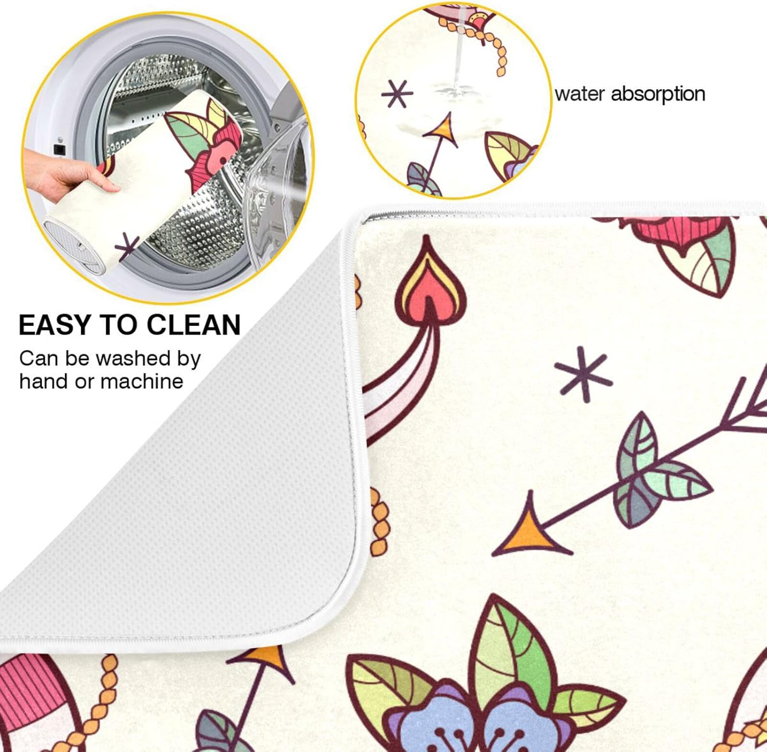 Lighthouse Ship Flowers Rope Arrows Anchor Drying Dish Mat Washnable Absorbent Kitchen Mat Counter Drying Matt Tapete Para Cocina 16” x 18”