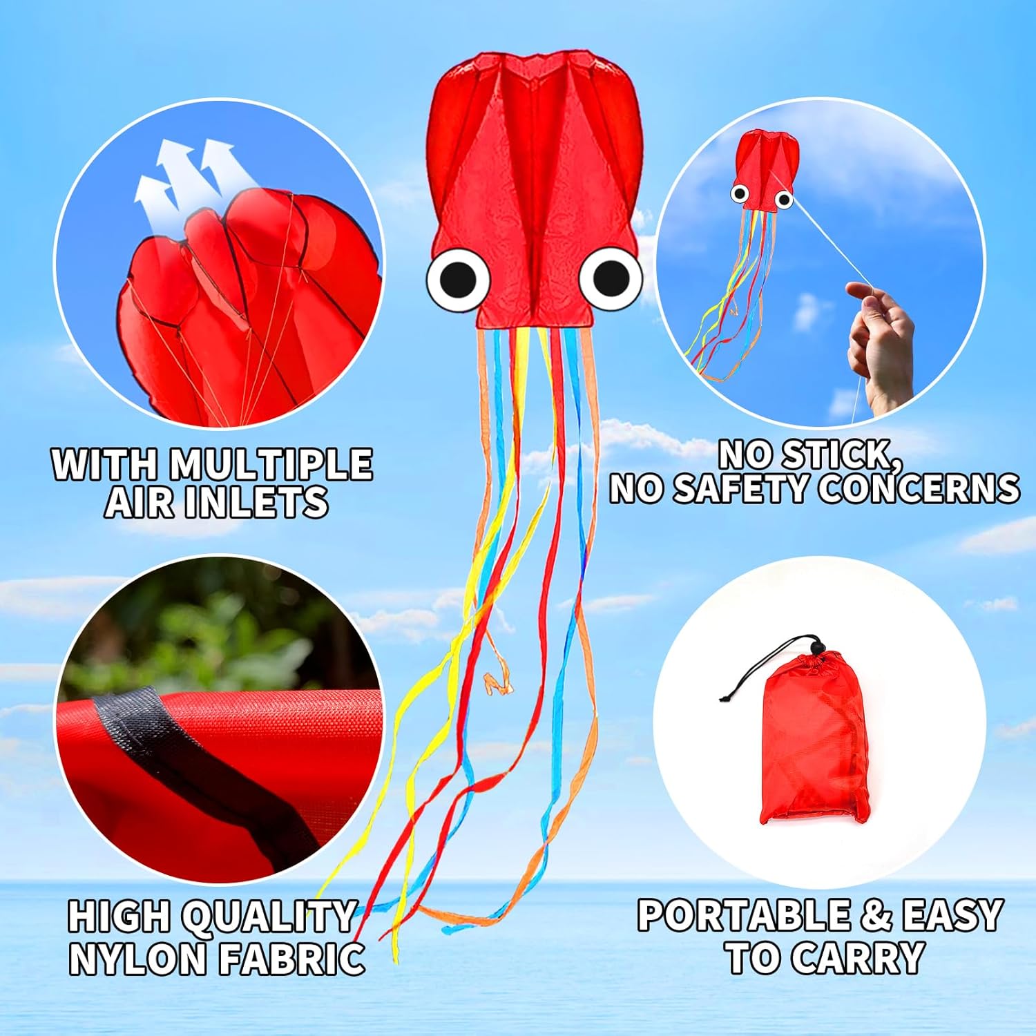 Mint’s Colorful Life Octopus Kite for Kids and Adults, Large Frameless Soft Parafoil Kites, Huge Easy Flyer Kites for Beach Trip & Outdoor Activities