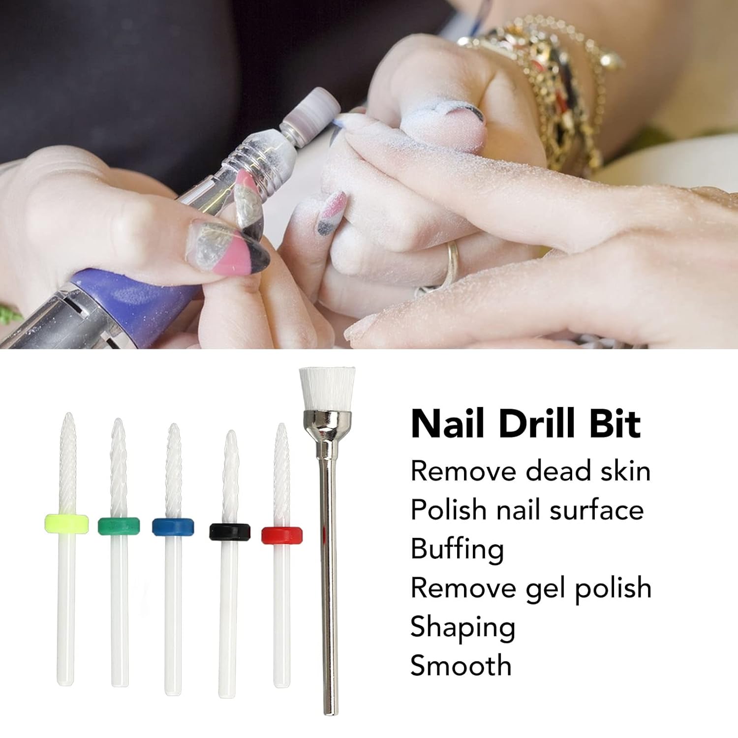 Juego de 6 brocas para uñas, juego de 6 brocas de uñas de cerámica para salón de belleza, removedor de cutículas eléctricas, para artistas de uñas,