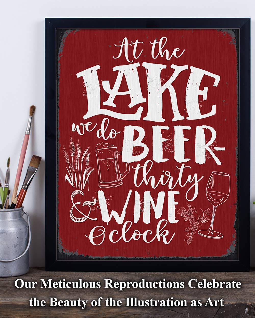 At The Lake We Do Beer Thirty And Wine O’clock – Great Lake House Decor, Cabin and Lake Home Bar Decoration, Beer Wine Lovers Housewarming Gift,