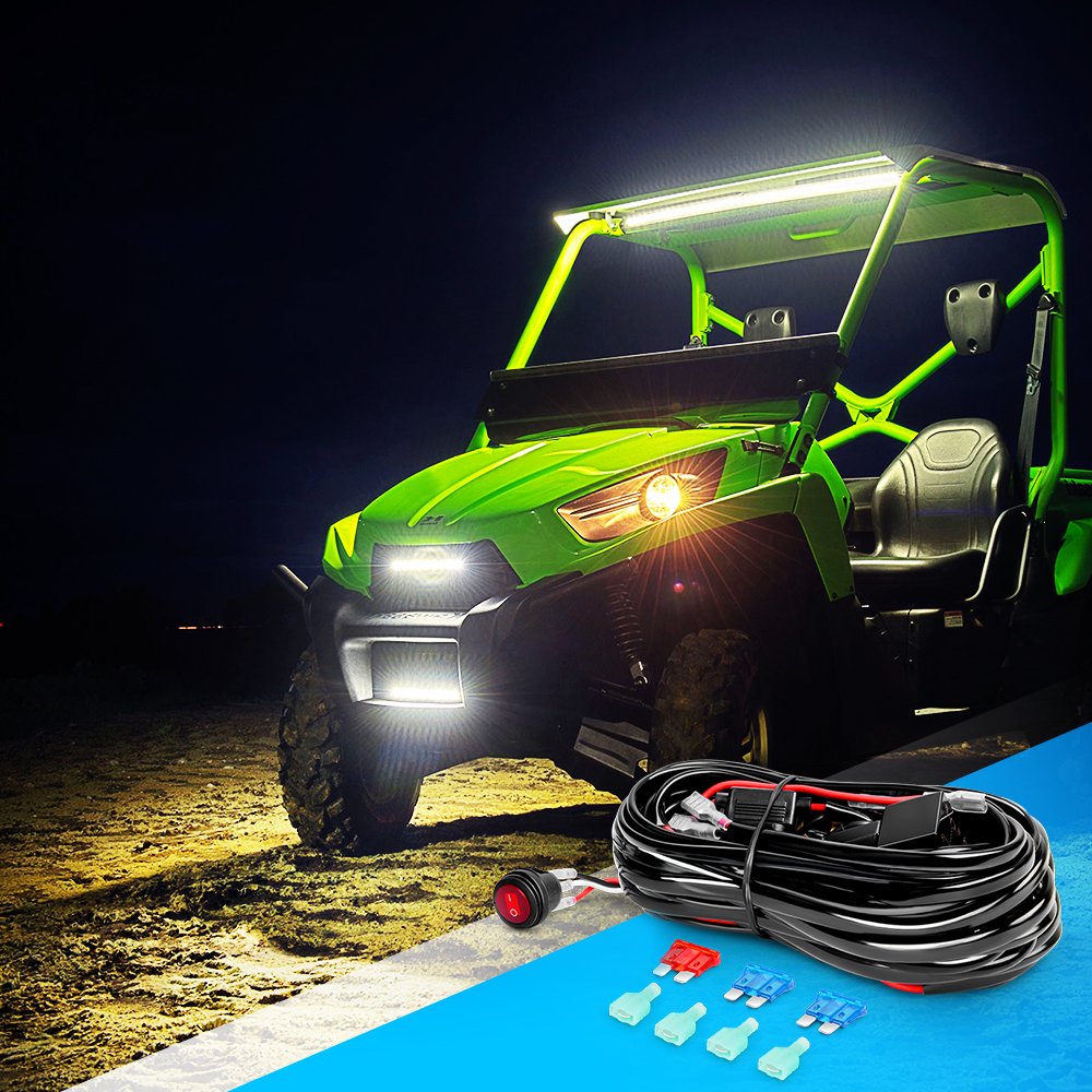 Nilight Kit de arnés de cableado de barra de luz LED de 16 AWG y 12 V de encendido y apagado a prueba de agua, fusible de hoja de relé de