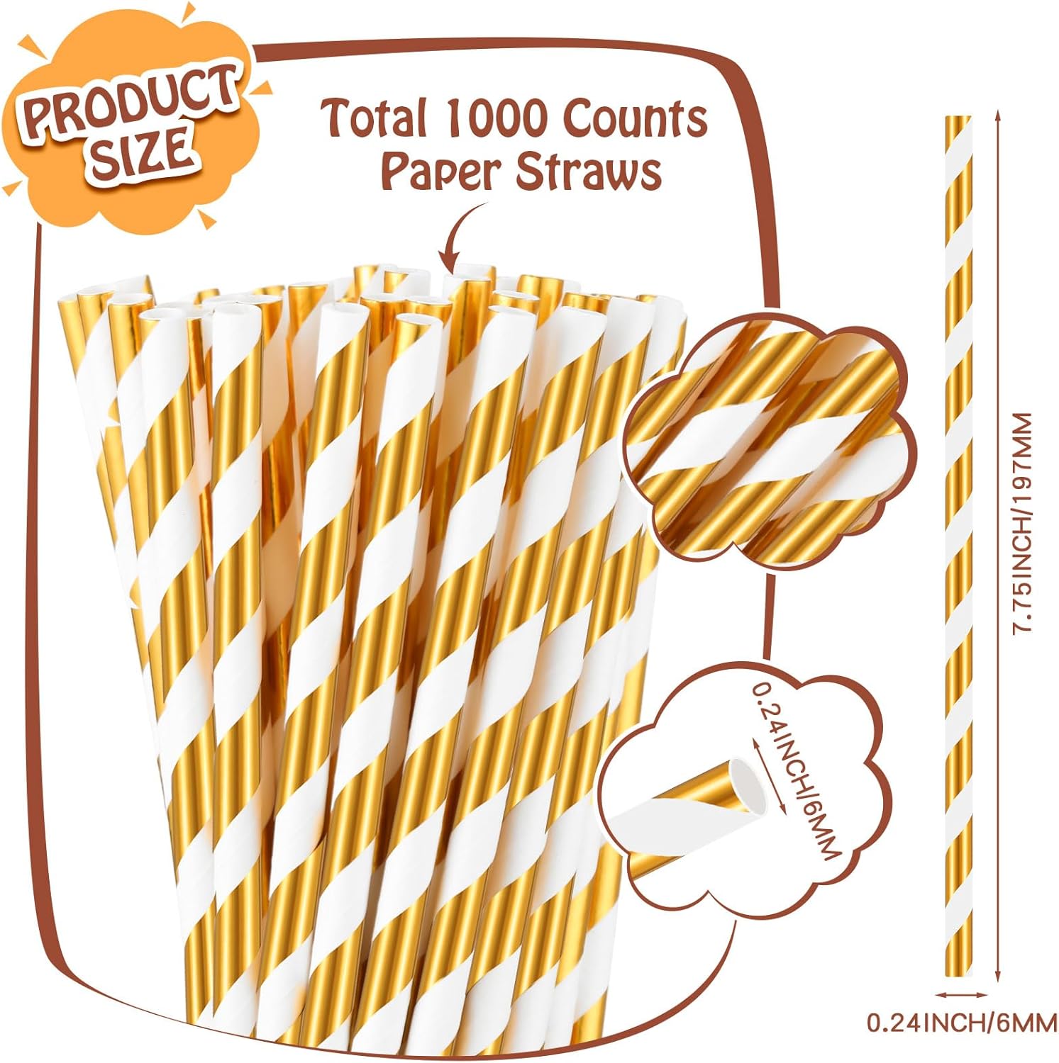 Mifoci 1000 pajitas de papel desechables a granel de 7.75 pulgadas para suministros de fiesta, cumpleaños, aniversario, boda, baby shower, Navidad,