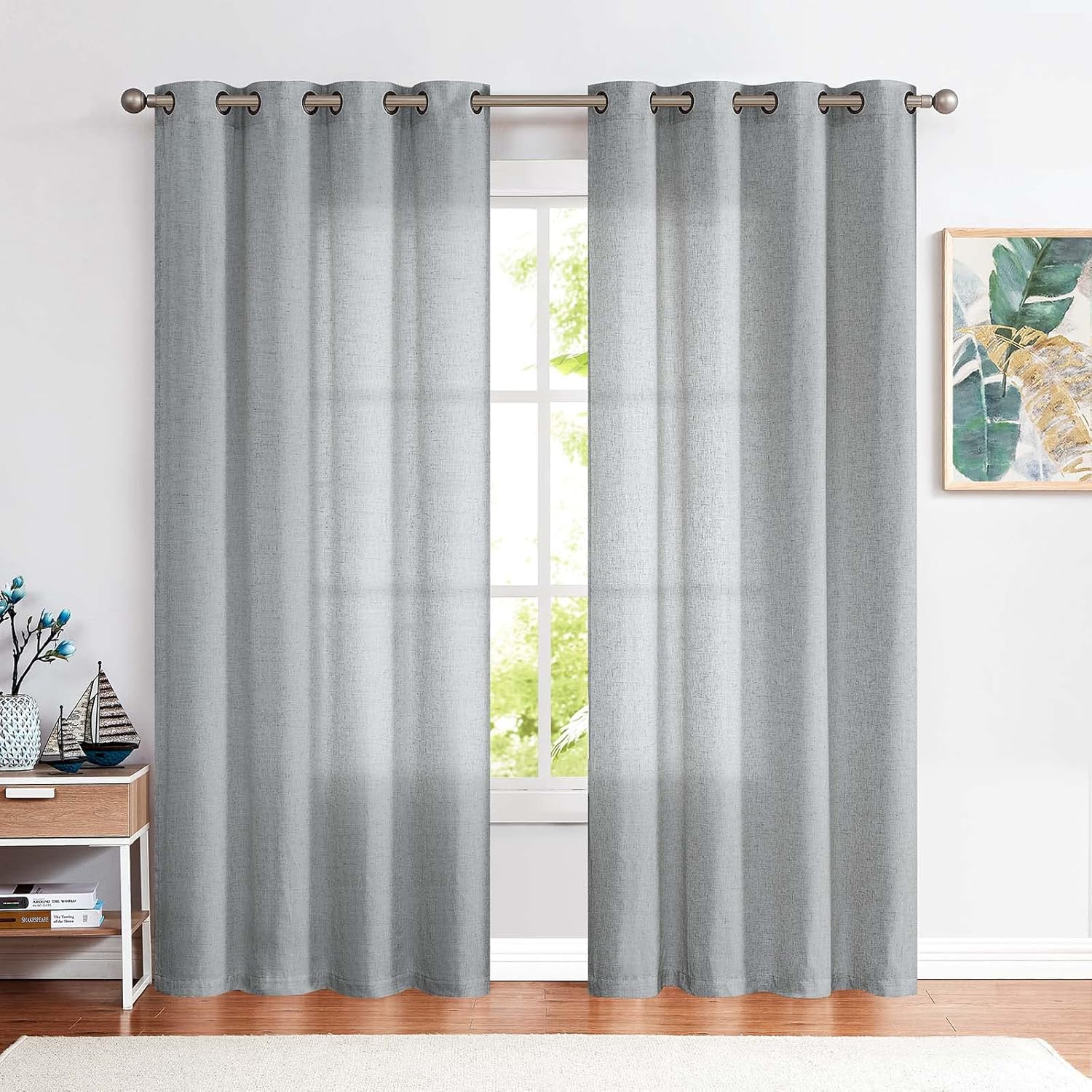 jinchan Cortinas de lino, cortinas de ventana filtrantes de luz con ojales en la parte superior, cortinas de lino gris 2 paneles para sala de estar,