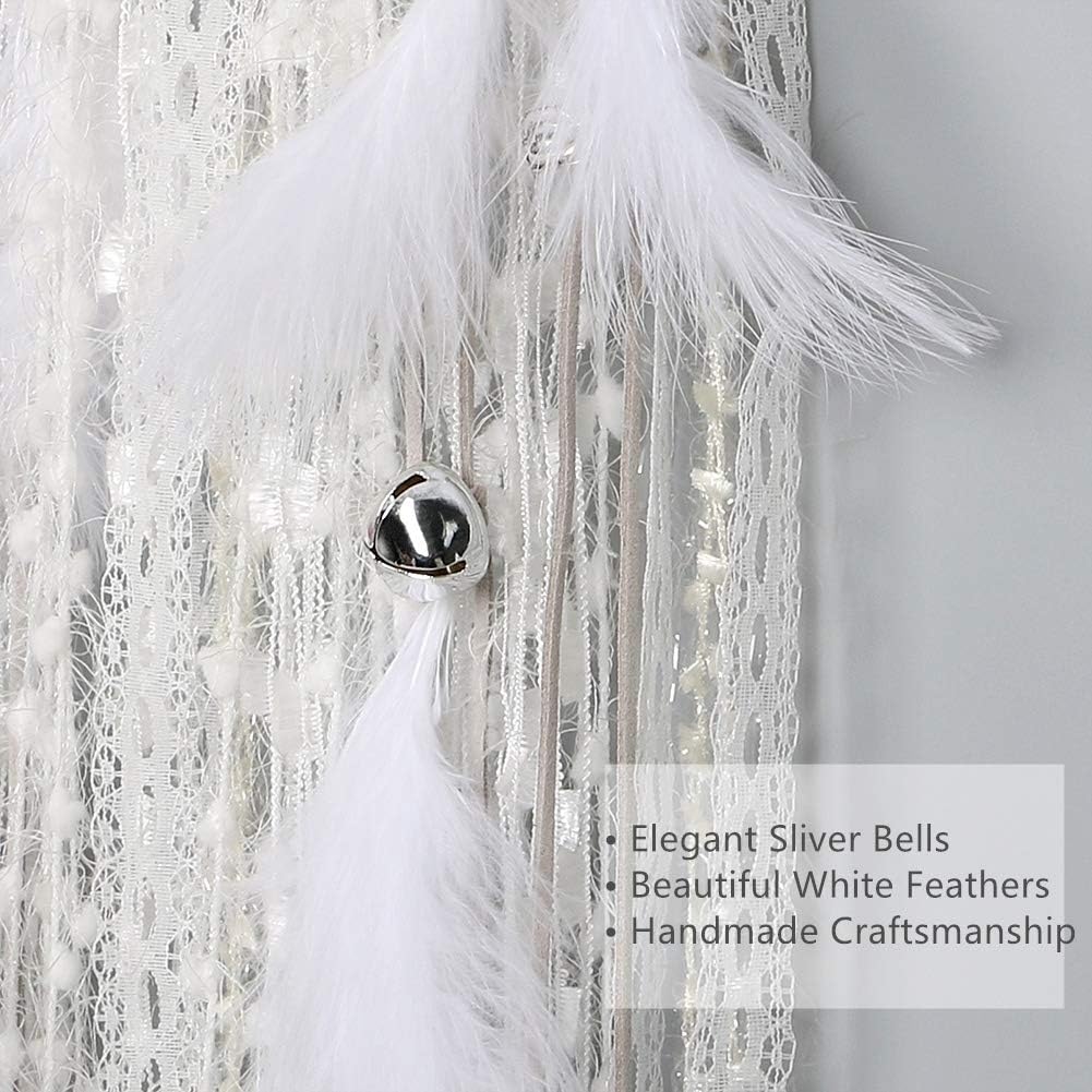 Alynsehom Atrapasueños extragrande para niños, decoración para colgar en la pared, hecha a mano, plumas blancas, bohemios, grandes atrapasueños con