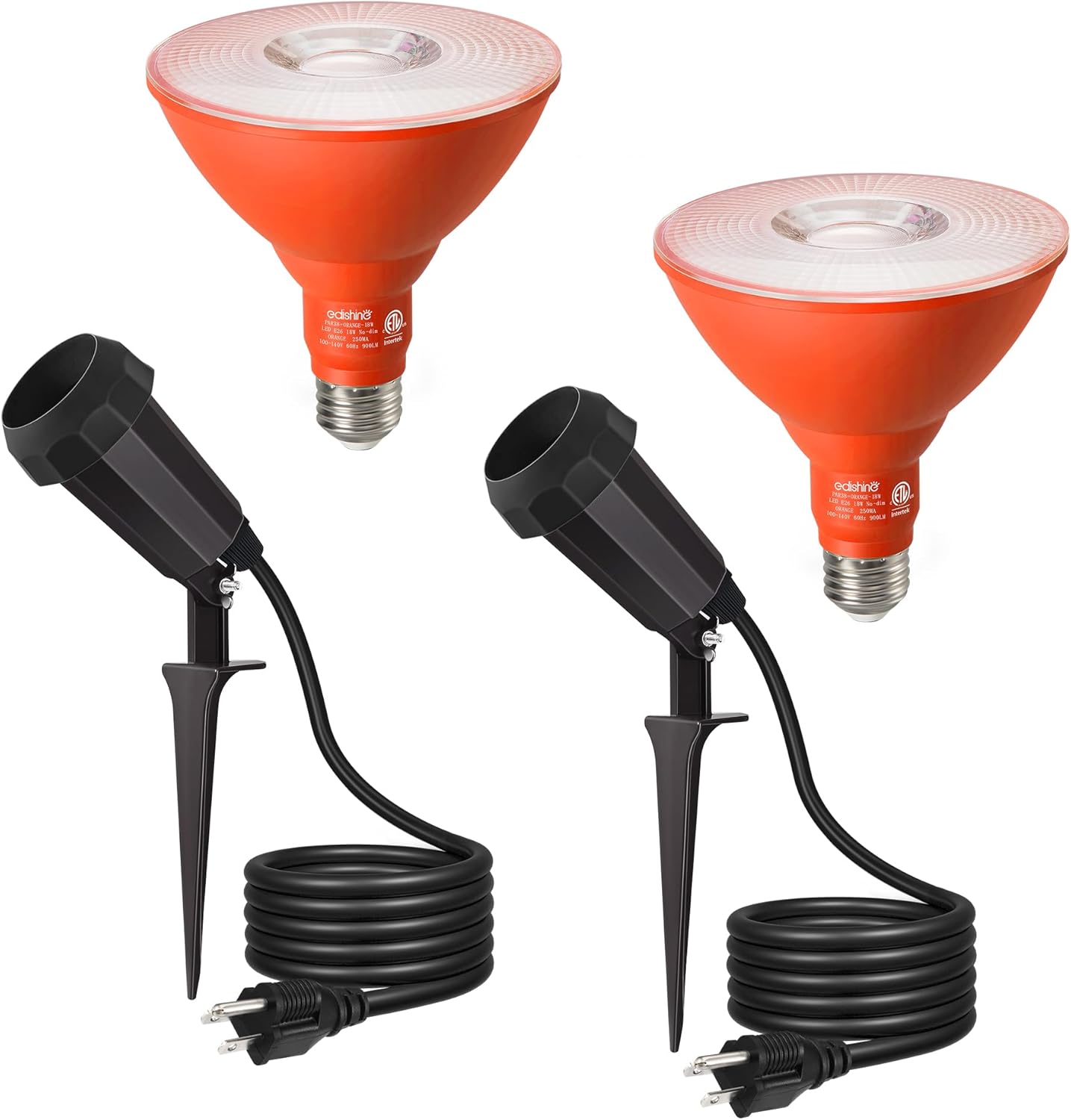 EDISHINE Paquete de 2 focos de Halloween para exteriores y 2 bombillas de inundación para exteriores