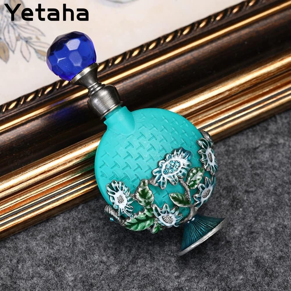 Yetaha Botellas de perfume vacías recargables vintage, botella de perfume de cristal de lujo, botella de aceite esencial con flores decorativas para