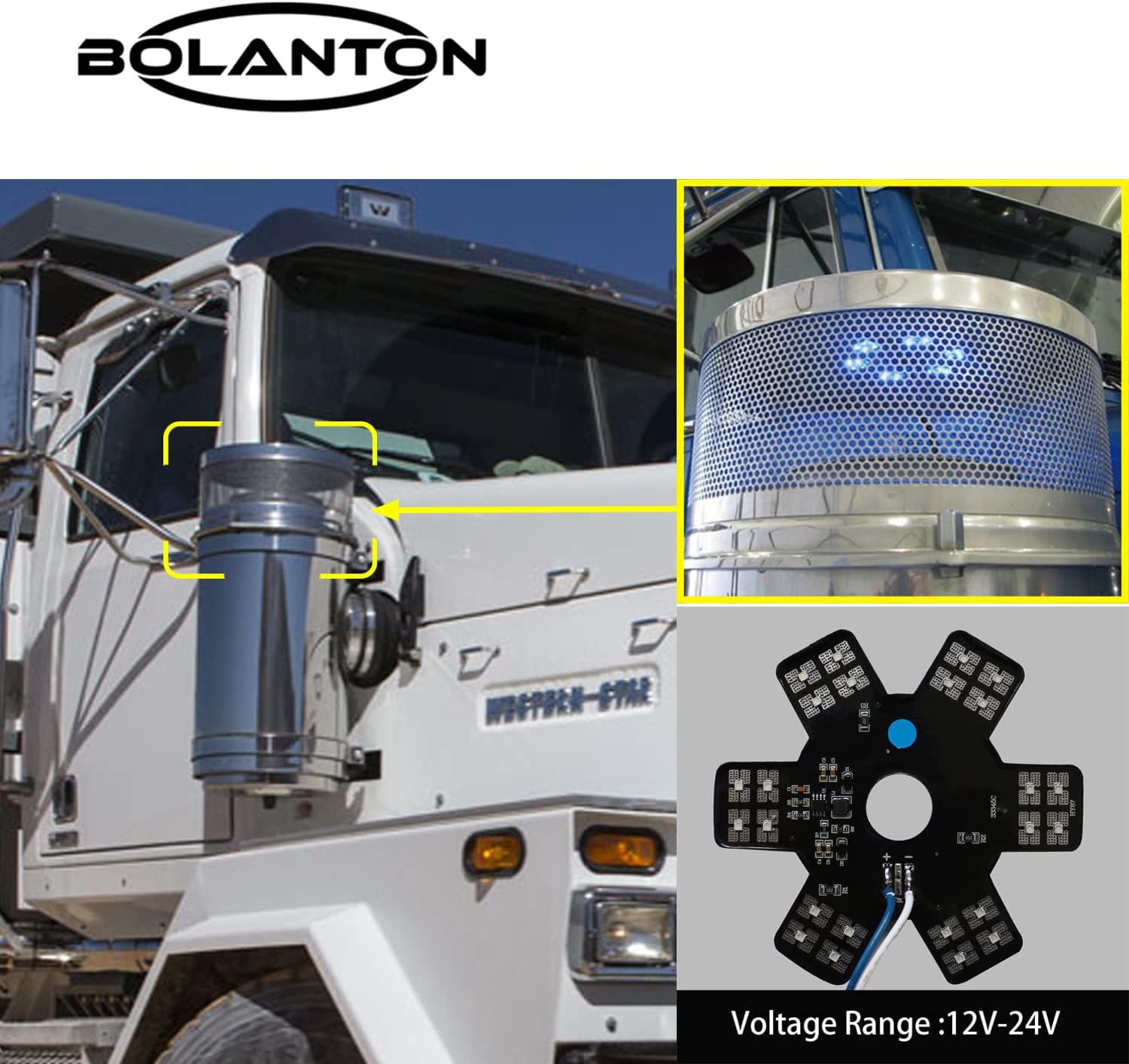 BOLANTON Filtro de aire LED de 5 pulgadas con filtro de aire decorativo estilo hexagonal para camión Peterbilt, Kenworth, remolques, caravanas,