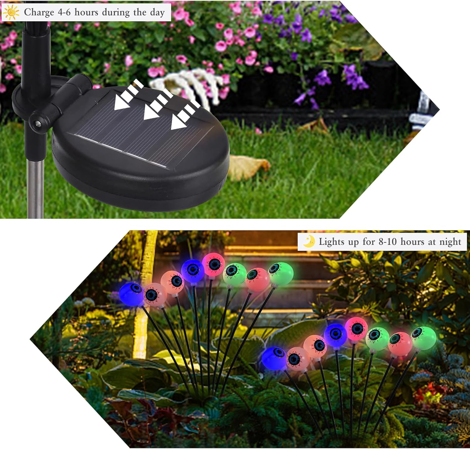 2 luces solares de Halloween al aire libre, 16 LED impermeables aterradoras decoraciones de Halloween, luces solares de Halloween, luces de