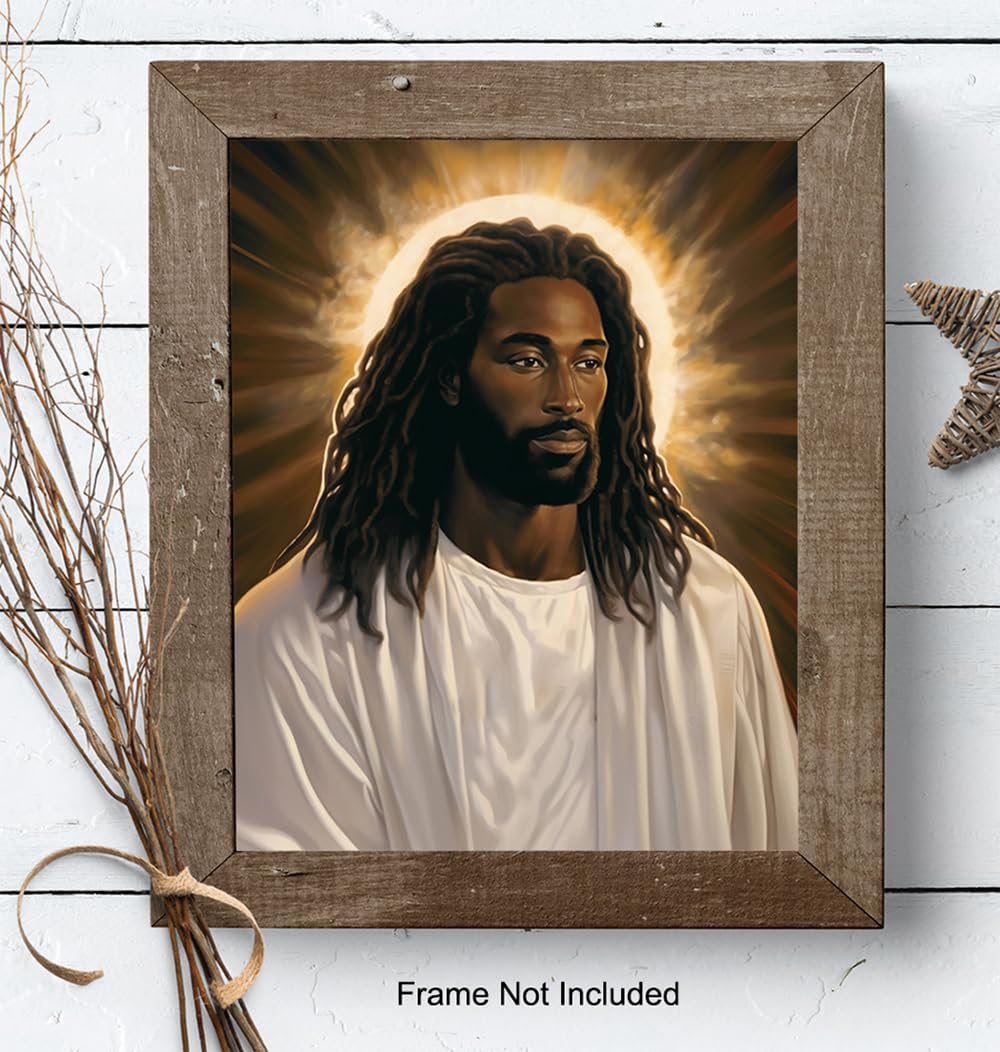 Jesus Wall Decor for Black Men – Christian Wall Art Jesus Poster for Women – Bible Verse Black Art Man cave Decor – masculine Religious Wall Art –