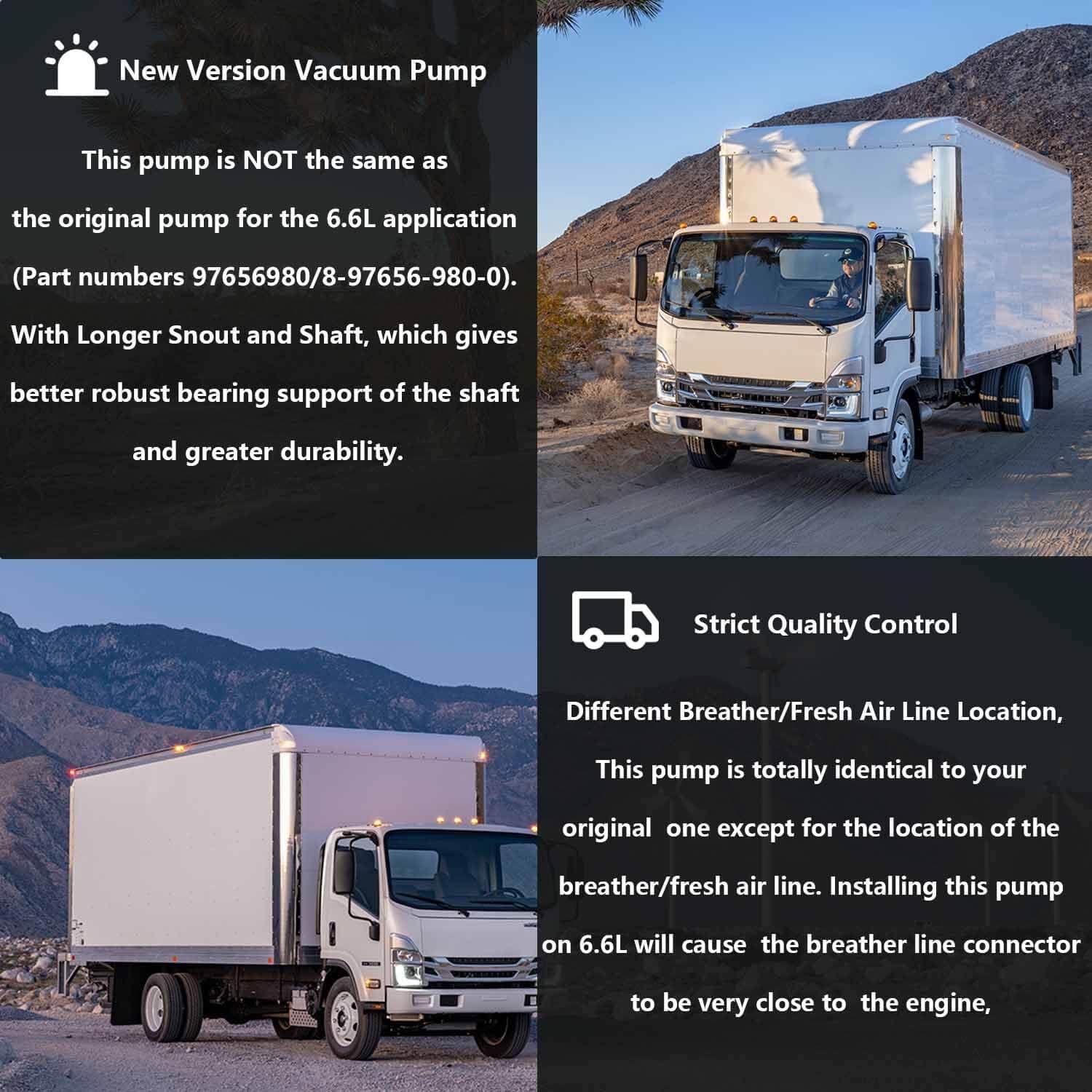 Nueva versión de bomba de vacío de freno 97548186, compatible con Isuzu NPR NQR N-Series 2020-2022 2020.5+ (serie i). Número de pieza 290KT00030,