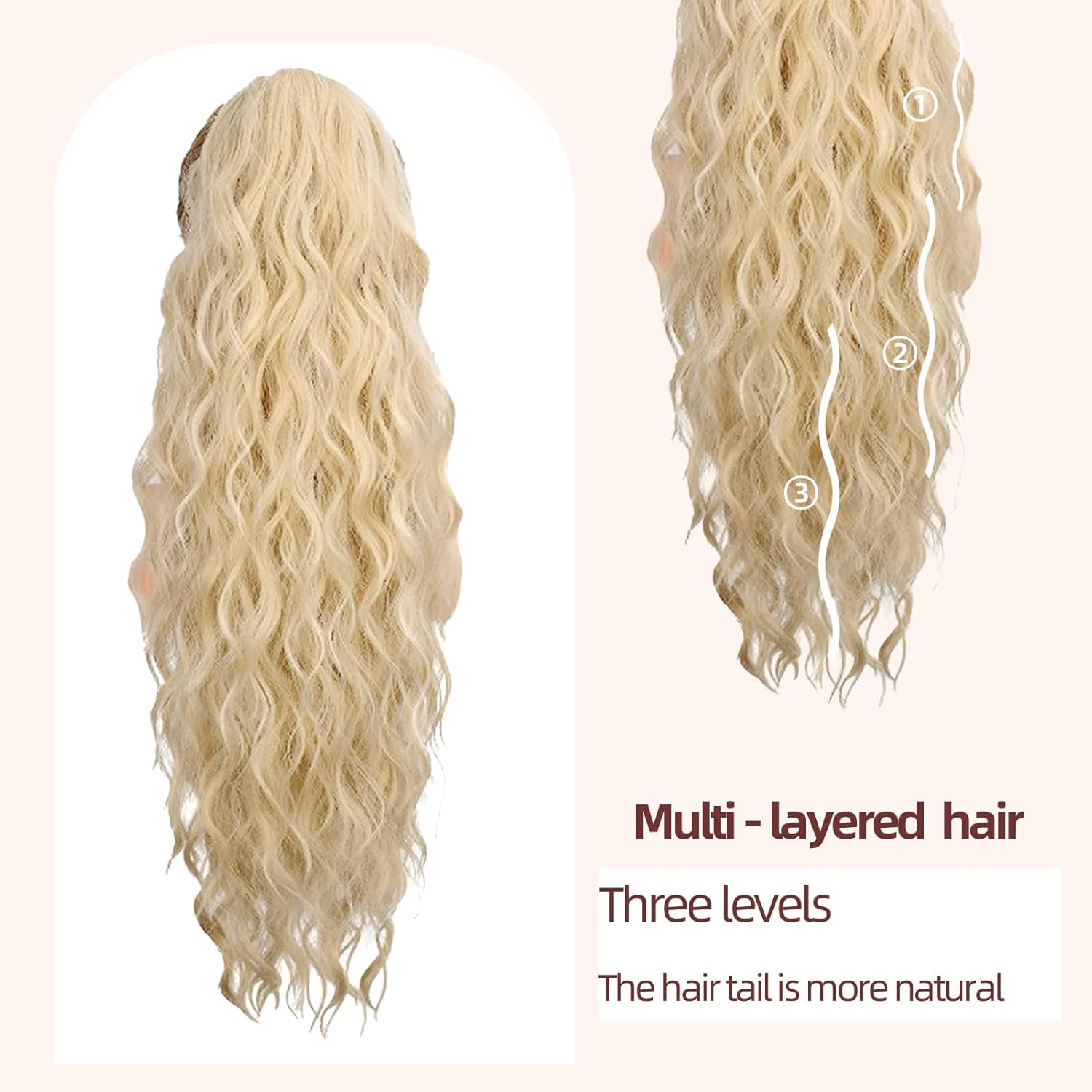 Extensión de cola de caballo de 26 pulgadas, extensiones de cabello largo y rizado con clip, para uso diario en fiestas (26 pulgadas, rubio dorado)