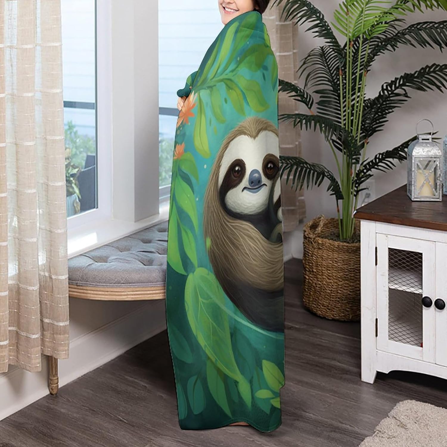 Manta ligera de franela con diseño de perezoso, manta cálida y acogedora para ropa de cama y sofá de invierno, 50 x 60 pulgadas, para adolescentes